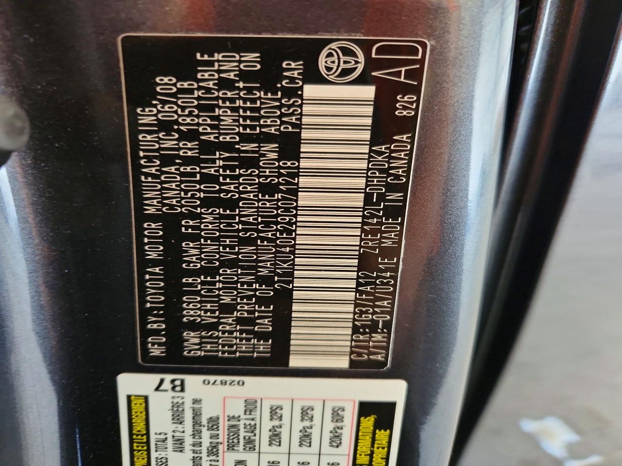 2009 Toyota Matrix Base Charcoal vin: 2T1KU40E29C071218