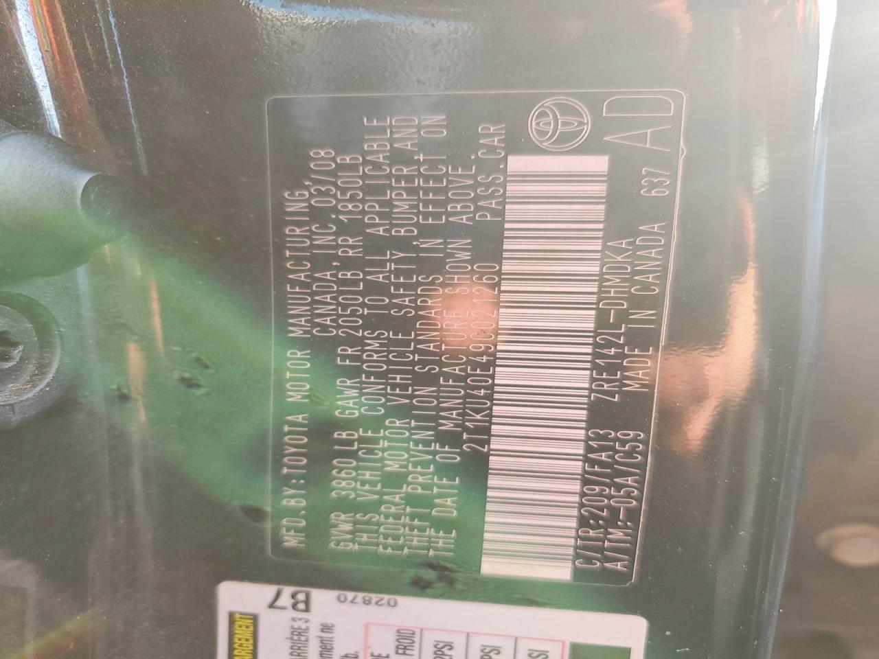 2009 Toyota Matrix Base Black vin: 2T1KU40E49C021260