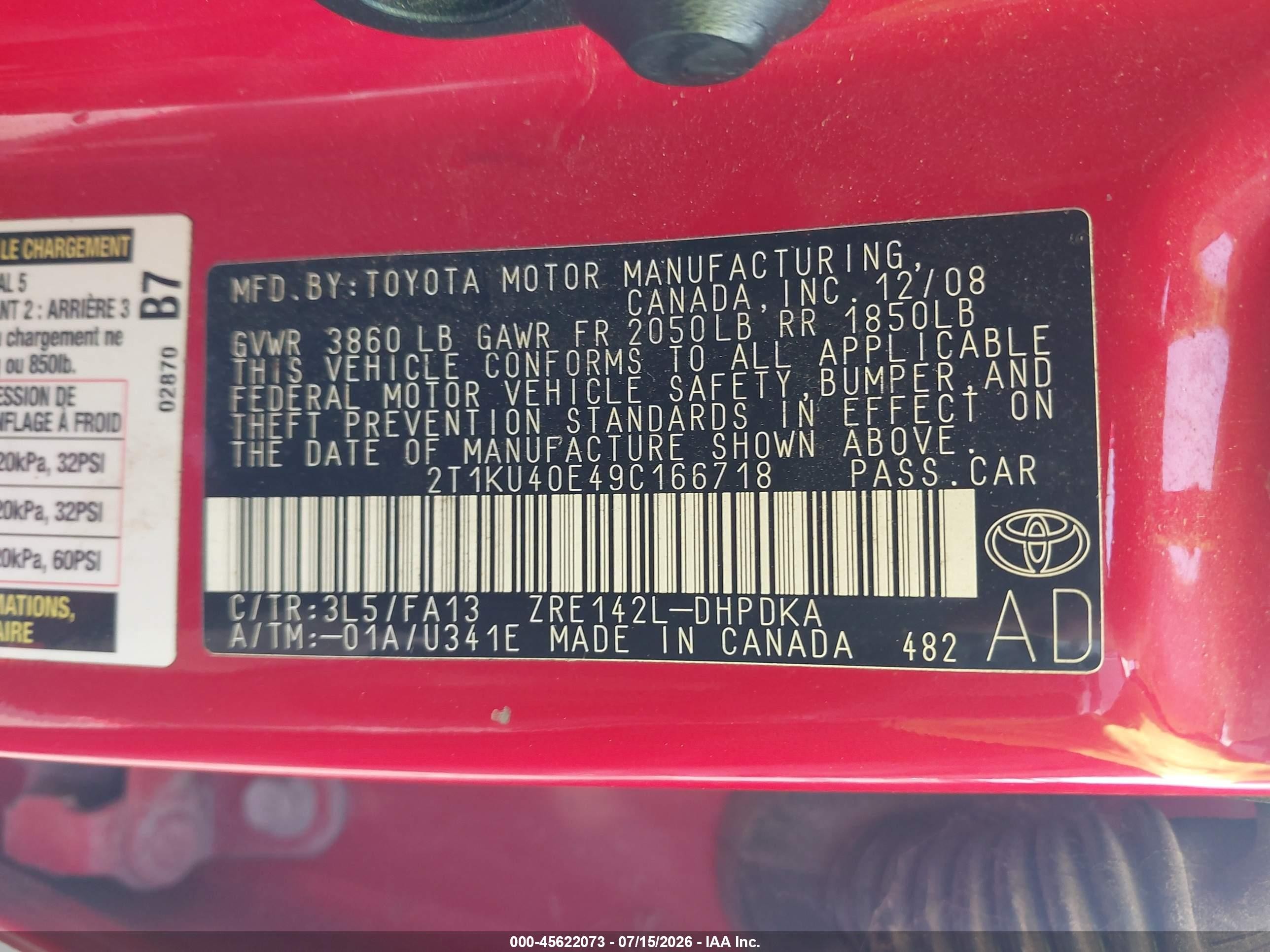 2009 Toyota Matrix   Red vin: 2T1KU40E49C166718