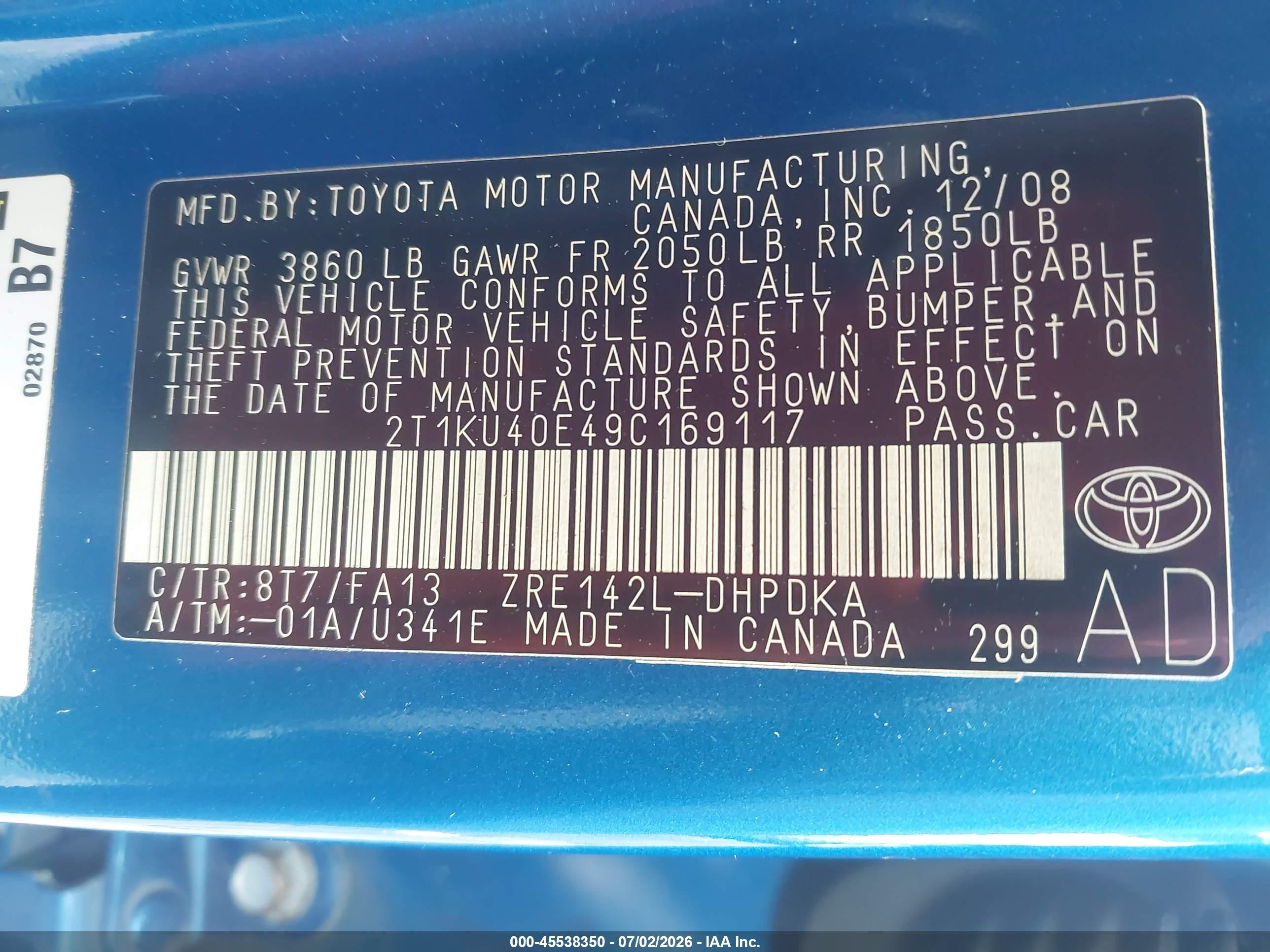 2009 Toyota Matrix   Синий vin: 2T1KU40E49C169117