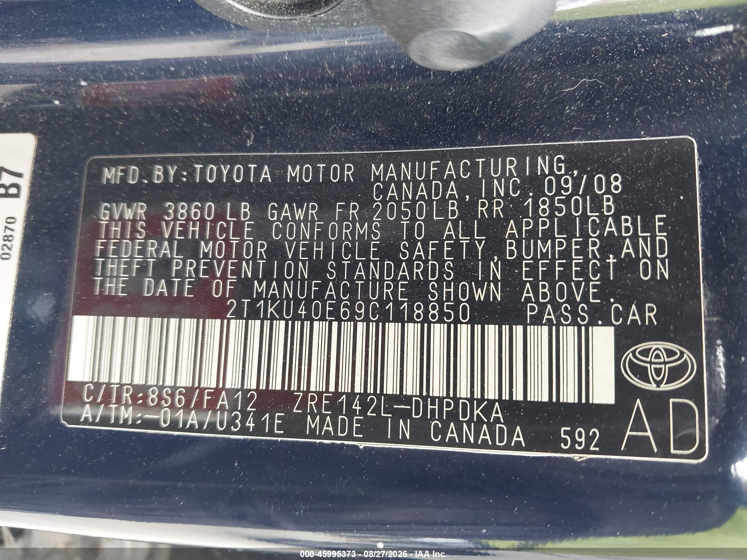 2009 Toyota Matrix   Dark Blue vin: 2T1KU40E69C118850