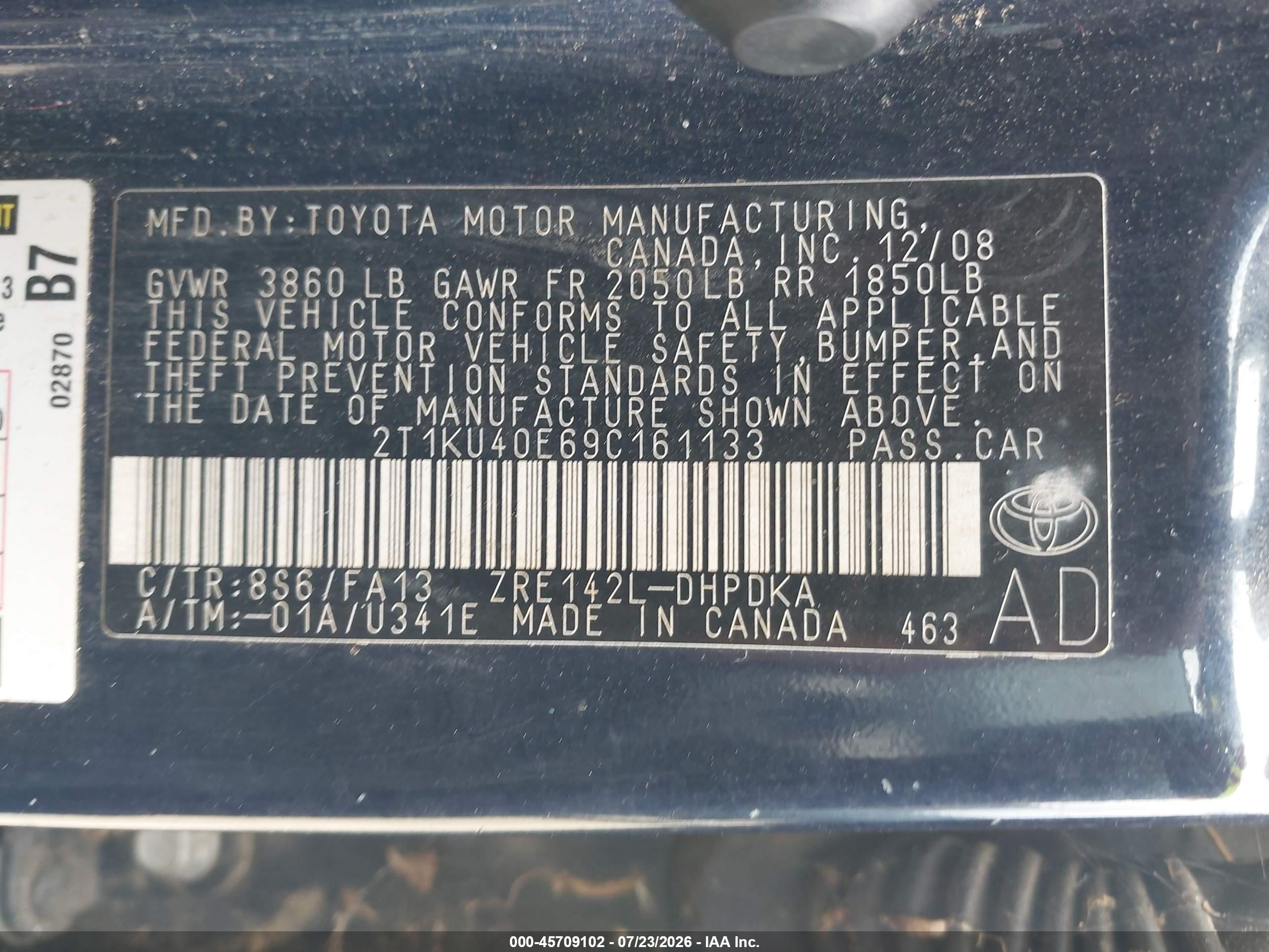 2009 Toyota Matrix   Blue vin: 2T1KU40E69C161133