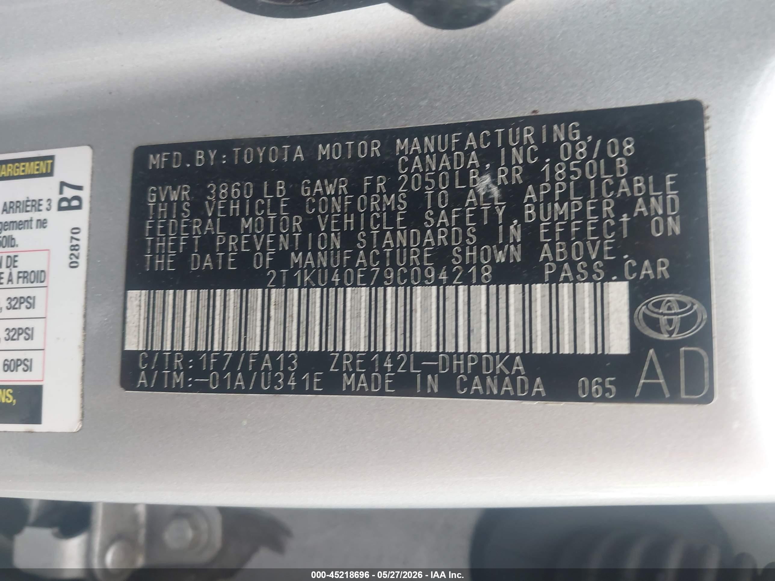2009 Toyota Matrix   Gray vin: 2T1KU40E79C094218