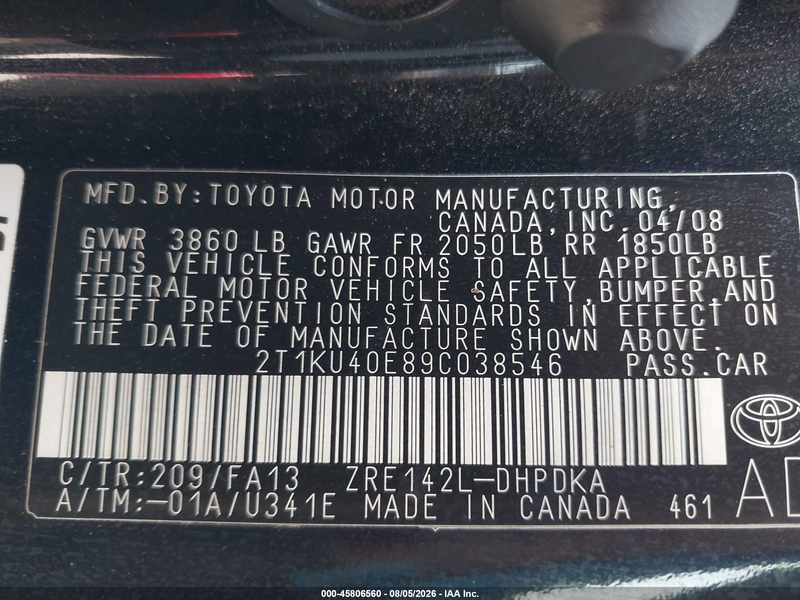 2009 Toyota Matrix   Black vin: 2T1KU40E89C038546
