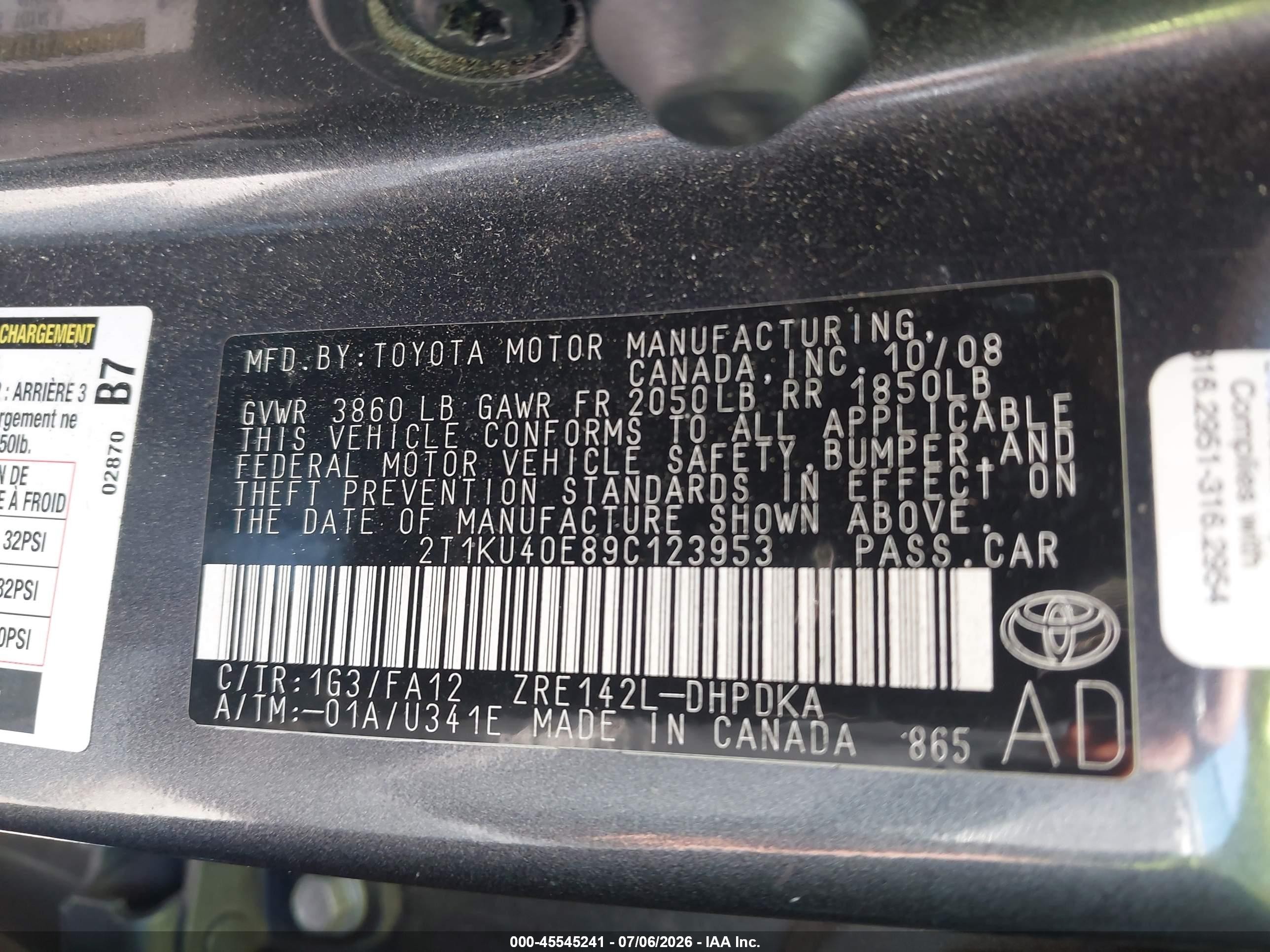 2009 Toyota Matrix   Gray vin: 2T1KU40E89C123953