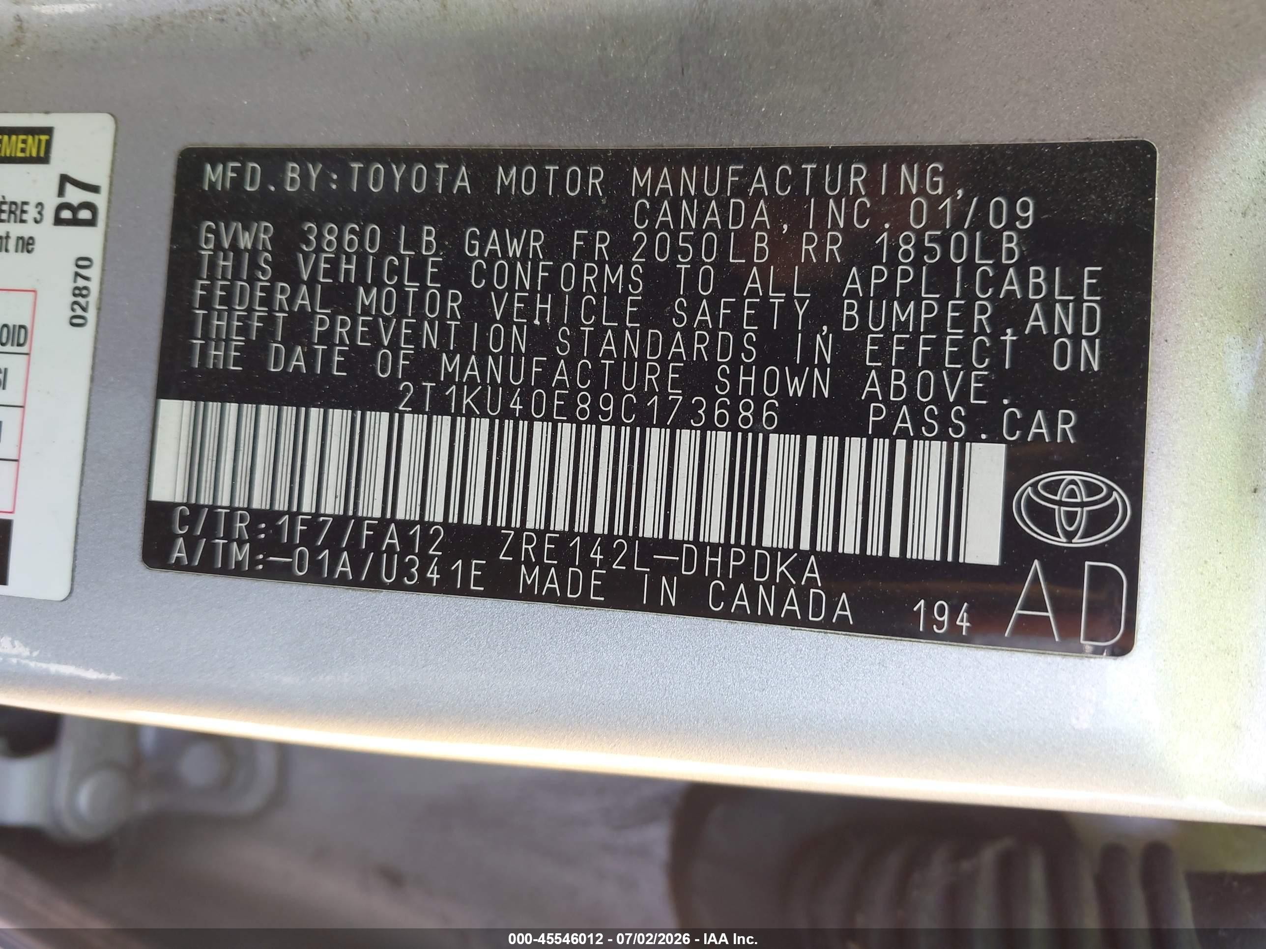2009 Toyota Matrix   Gray vin: 2T1KU40E89C173686