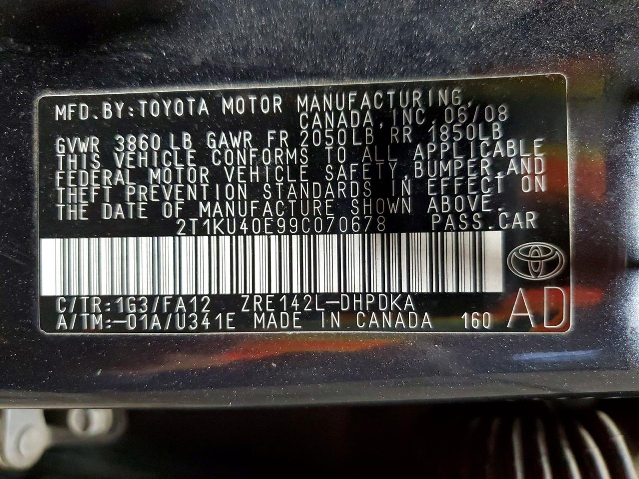 2009 Toyota Matrix Base Charcoal vin: 2T1KU40E99C070678