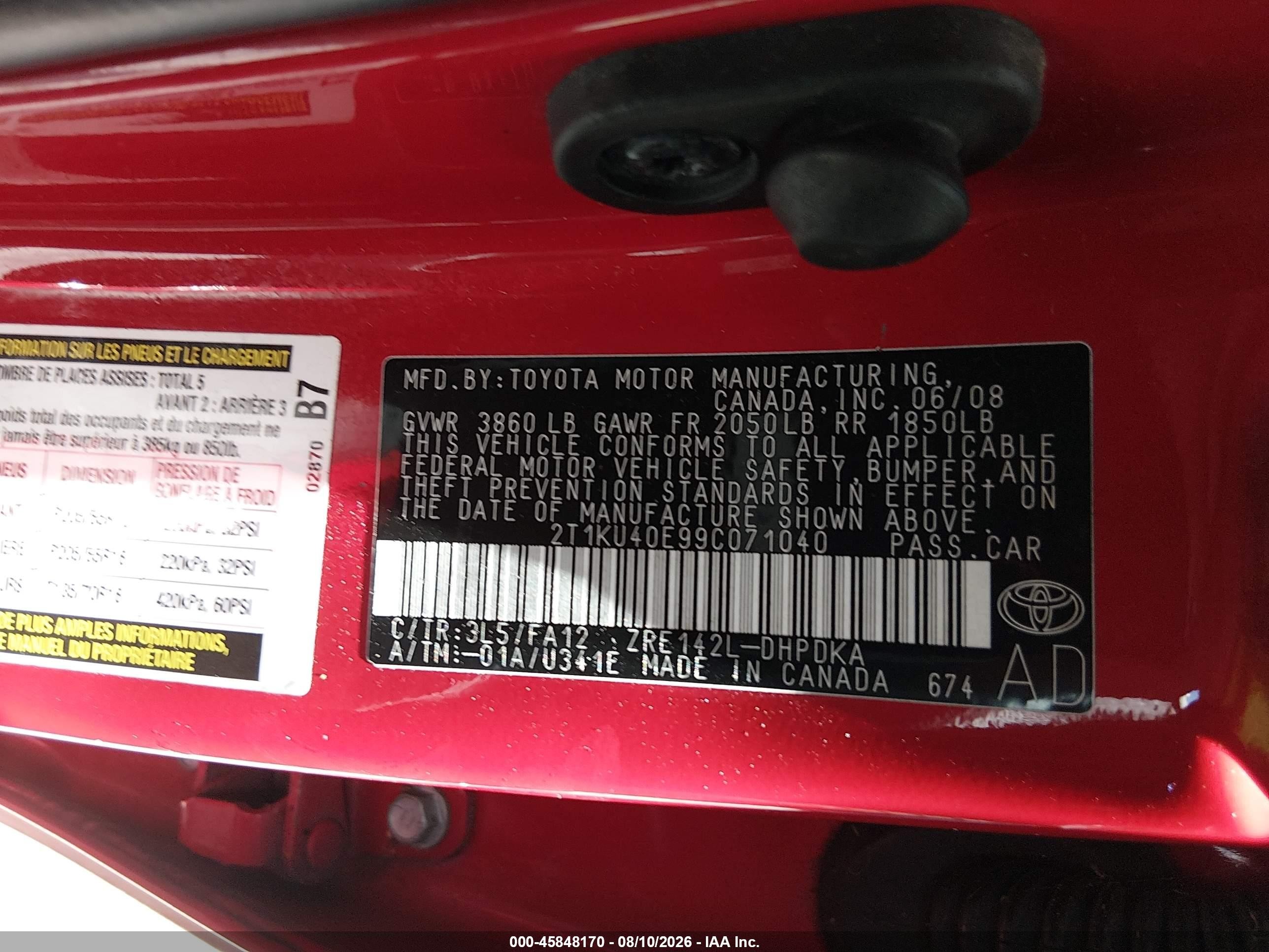 2009 Toyota Matrix   Красный vin: 2T1KU40E99C071040