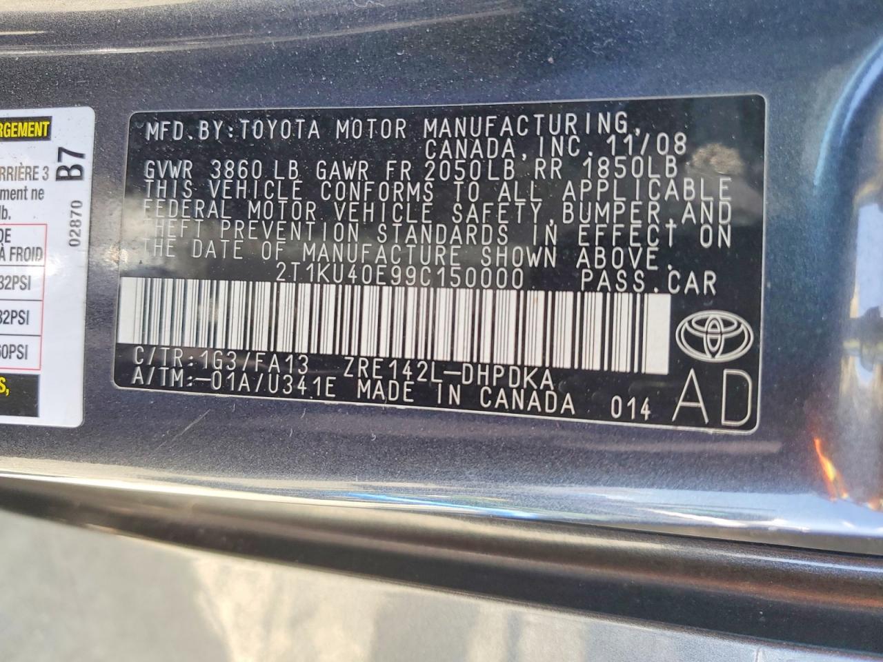 2009 Toyota Matrix Base Gray vin: 2T1KU40E99C150000