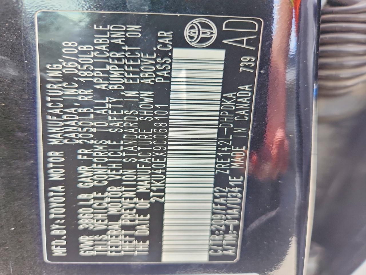 2009 Toyota Matrix Base Black vin: 2T1KU40EX9C068101