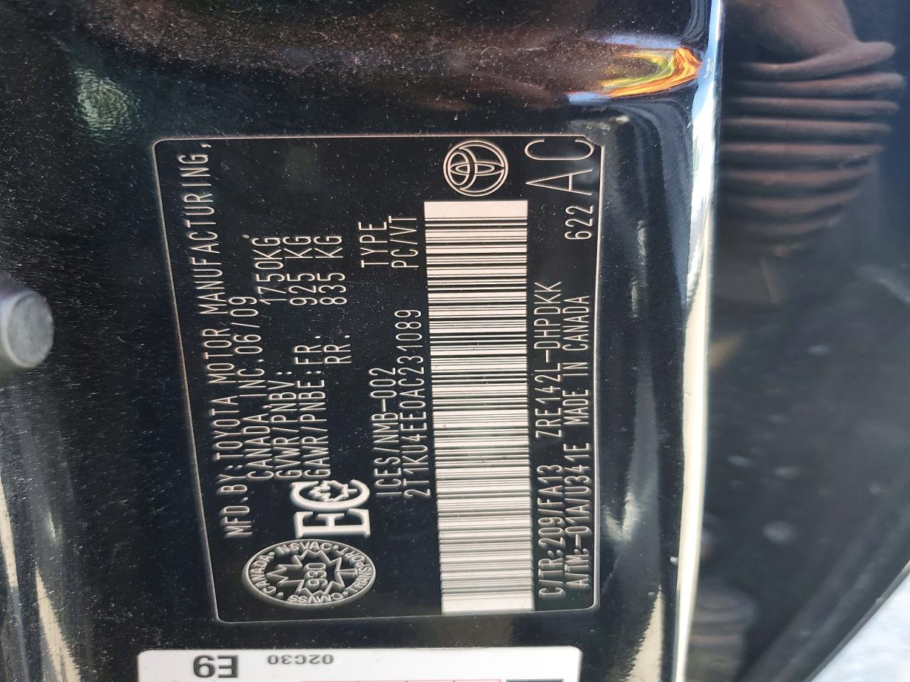 2010 Toyota Matrix Base Black vin: 2T1KU4EE0AC231089
