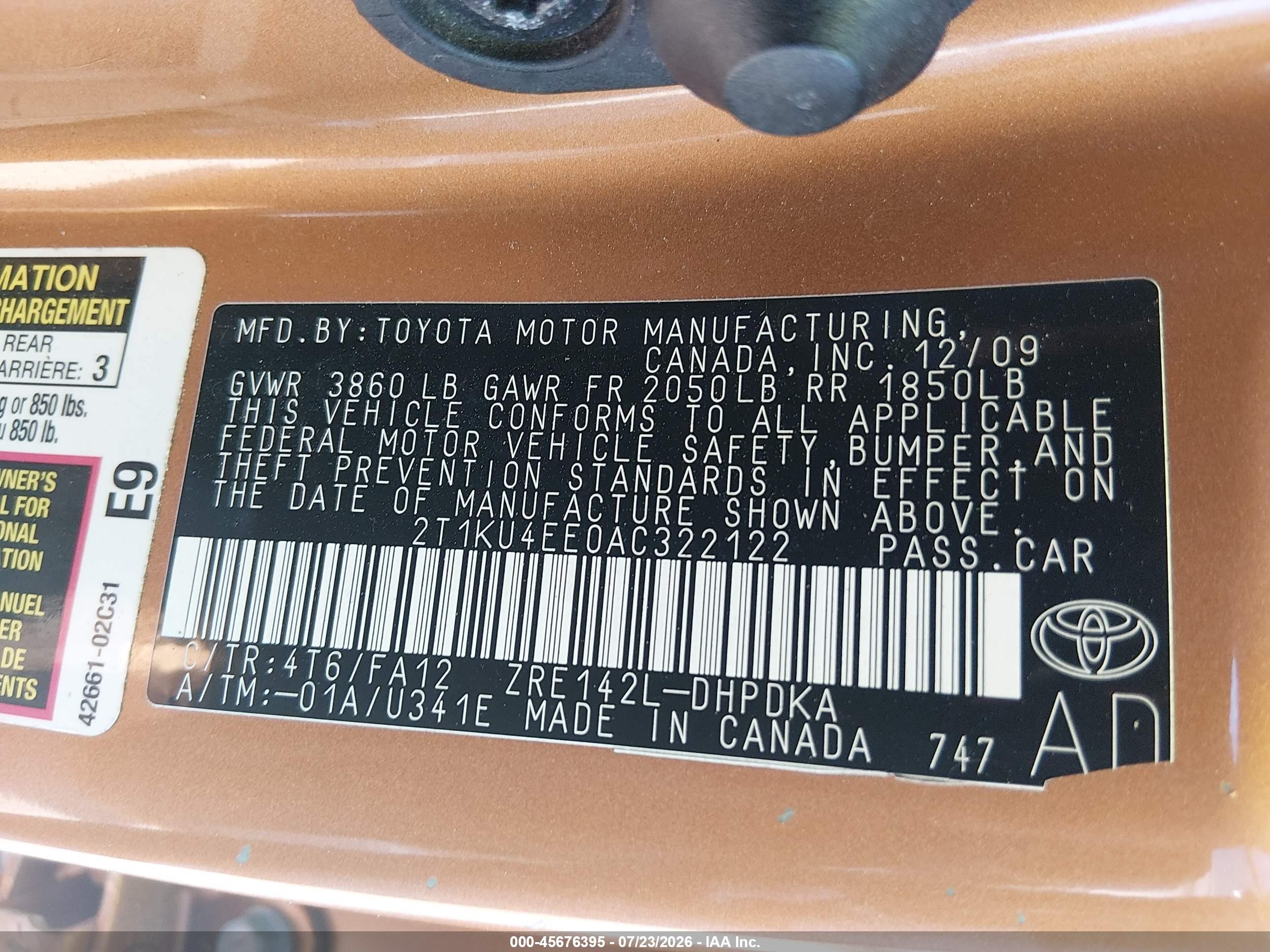 2010 Toyota Matrix   Champagne vin: 2T1KU4EE0AC322122