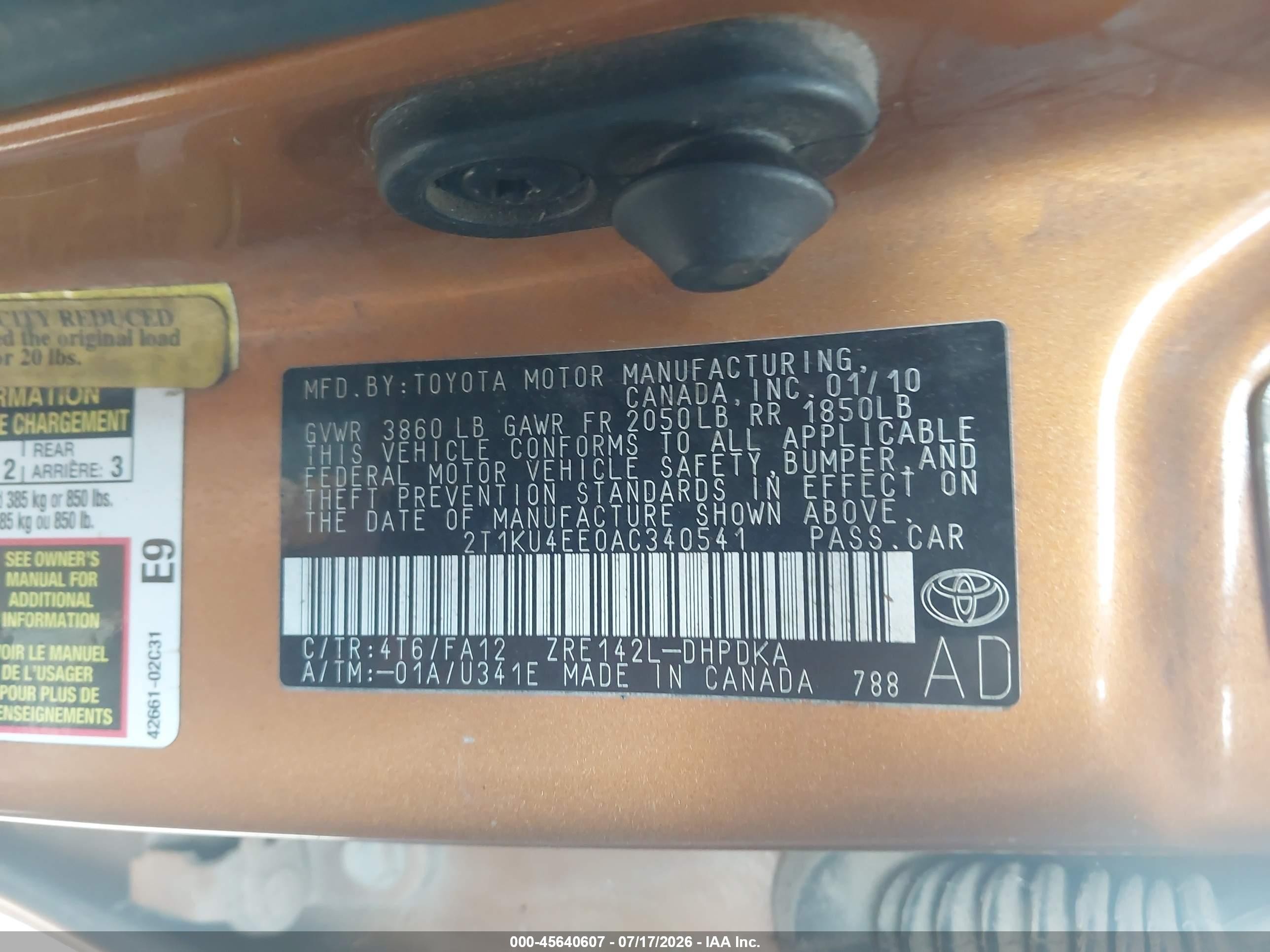 2010 Toyota Matrix   Orange vin: 2T1KU4EE0AC340541