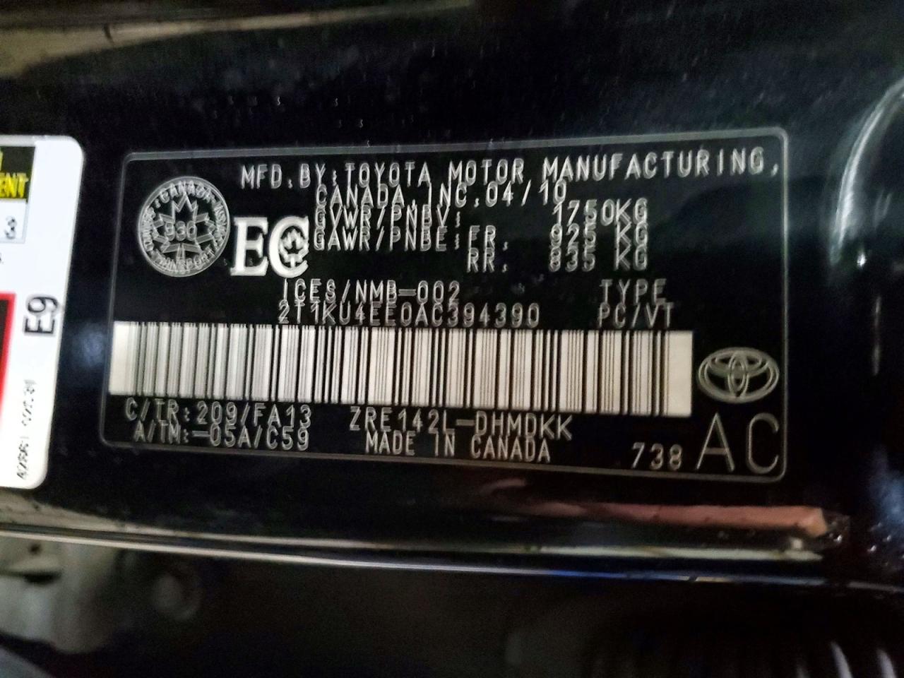2010 Toyota Corolla Matrix Base Black vin: 2T1KU4EE0AC394390
