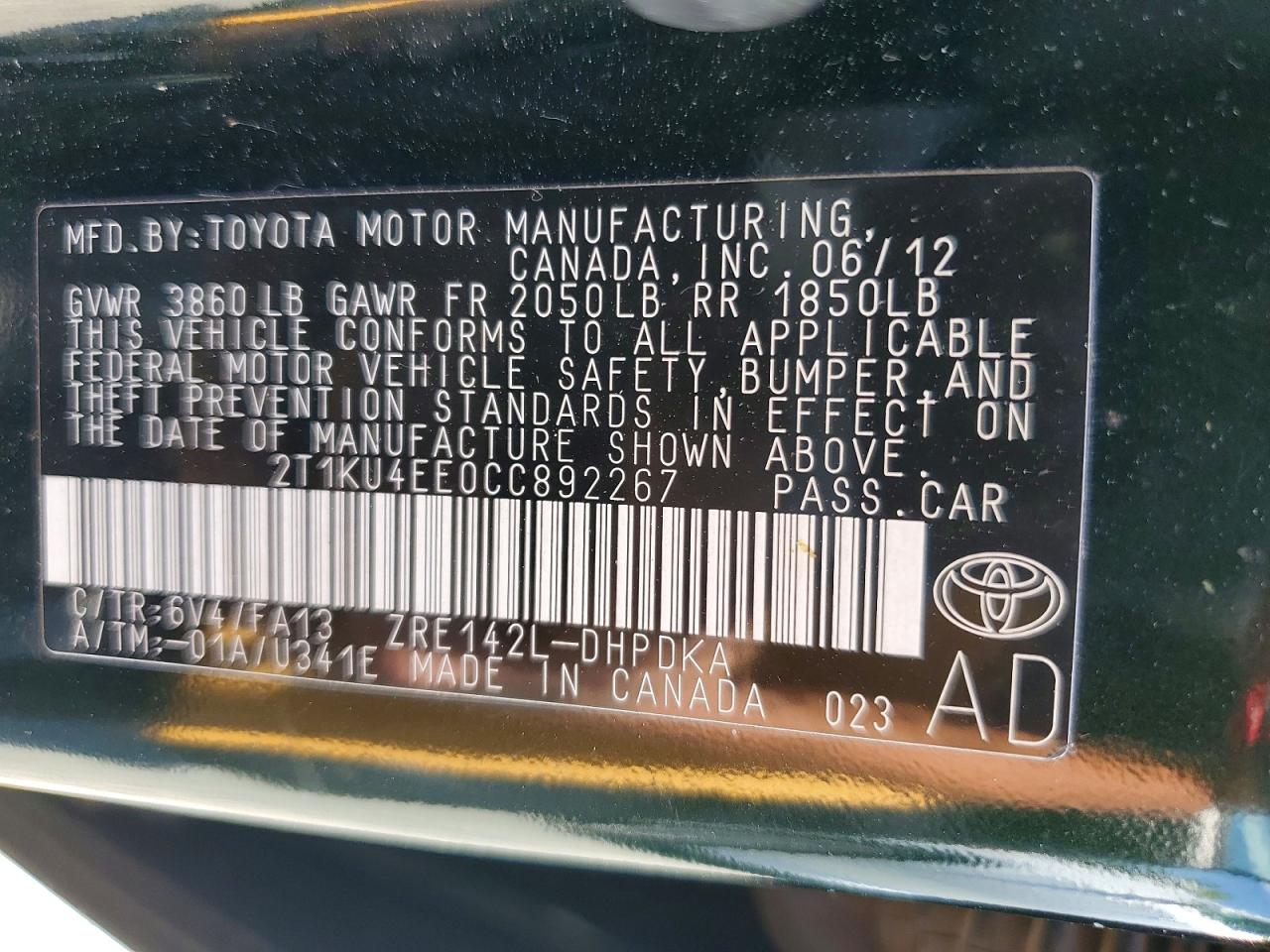 2012 Toyota Matrix L Black vin: 2T1KU4EE0CC892267