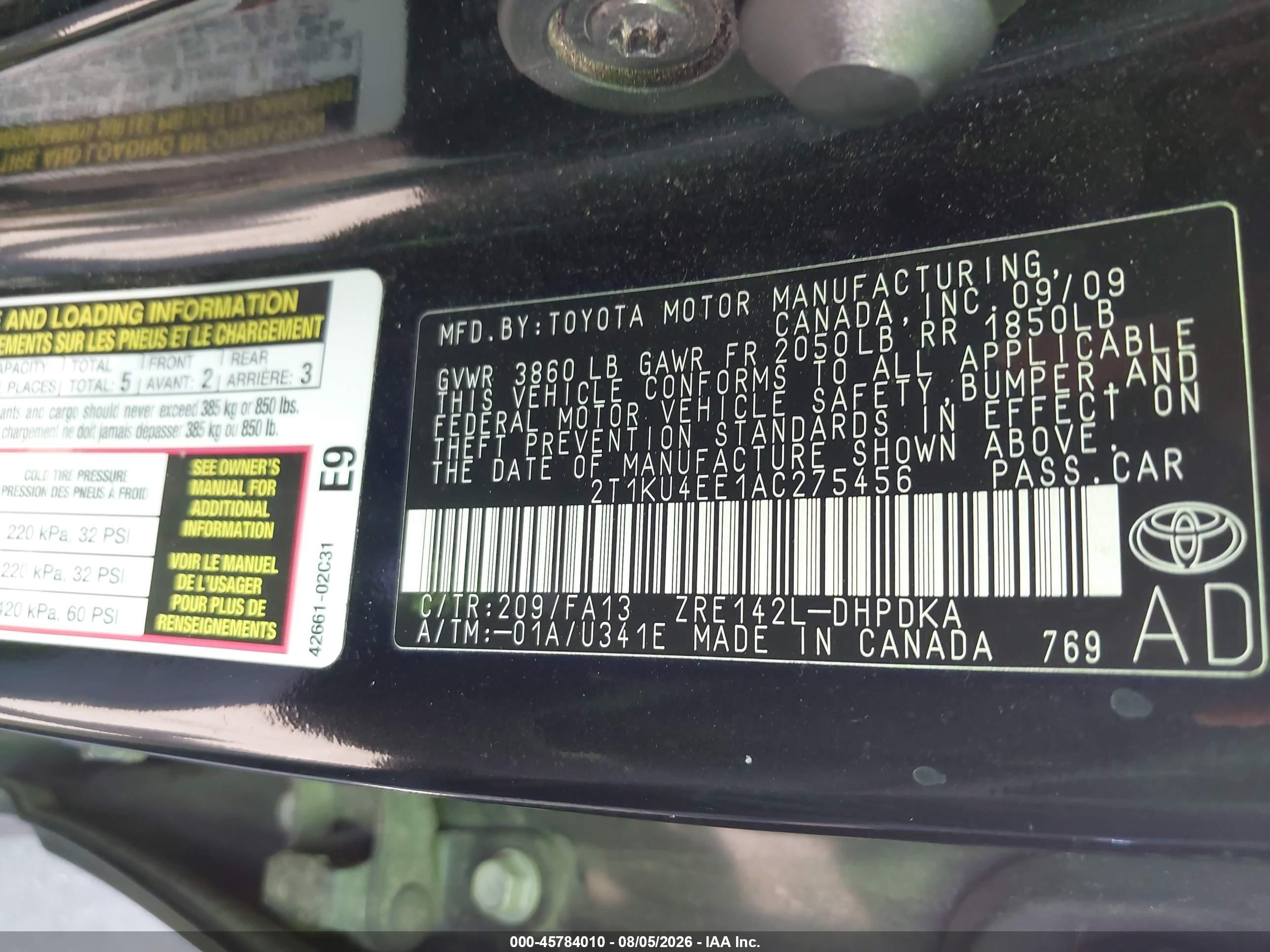 2010 Toyota Matrix   Black vin: 2T1KU4EE1AC275456