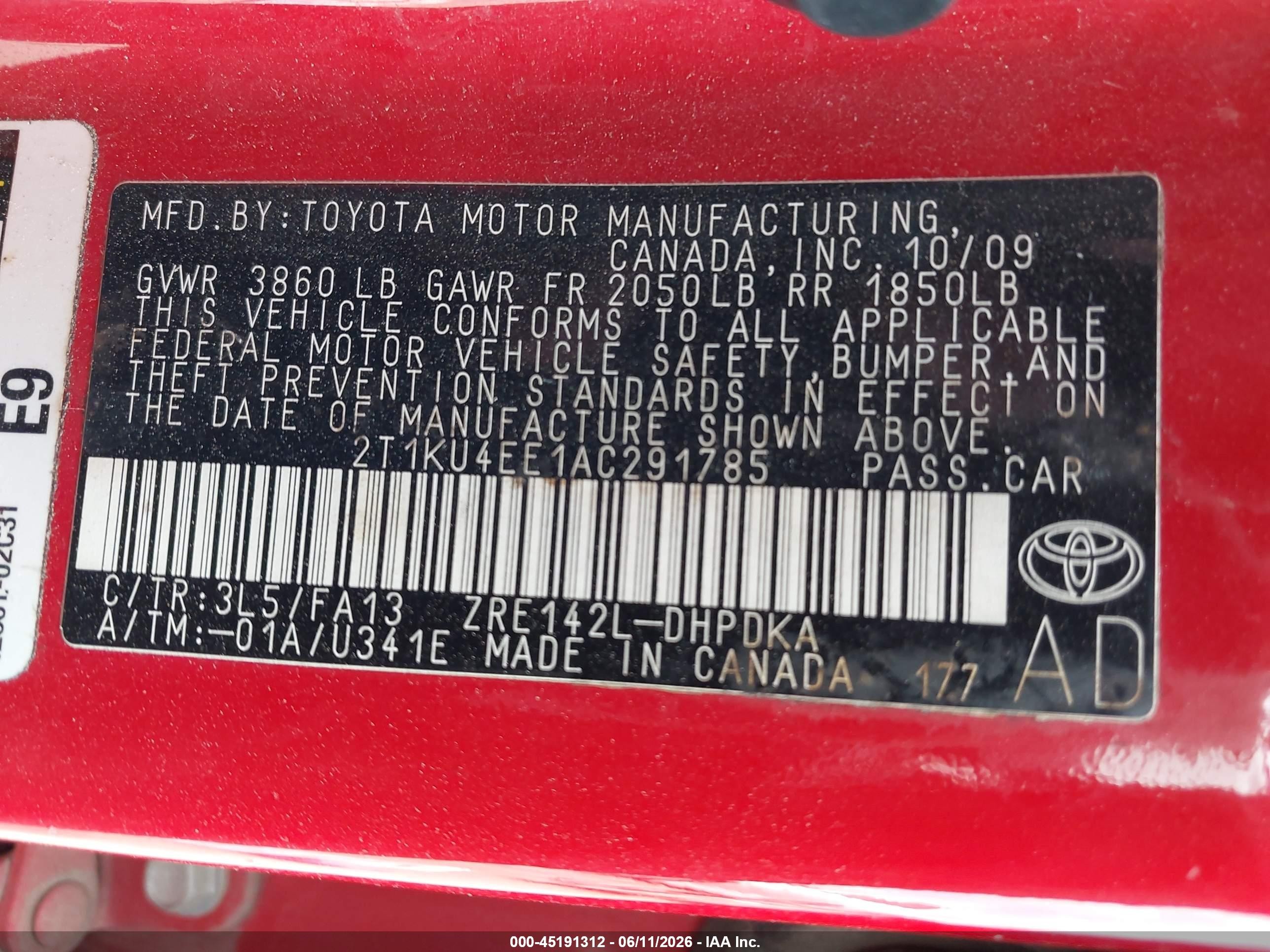2010 Toyota Matrix   Red vin: 2T1KU4EE1AC291785