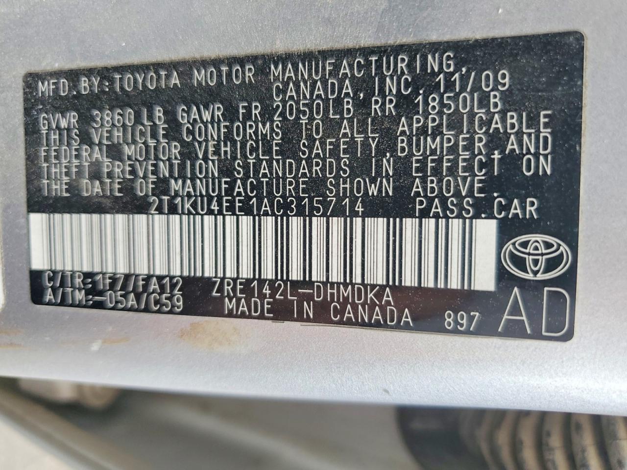2010 Toyota Matrix Base Silver vin: 2T1KU4EE1AC315714