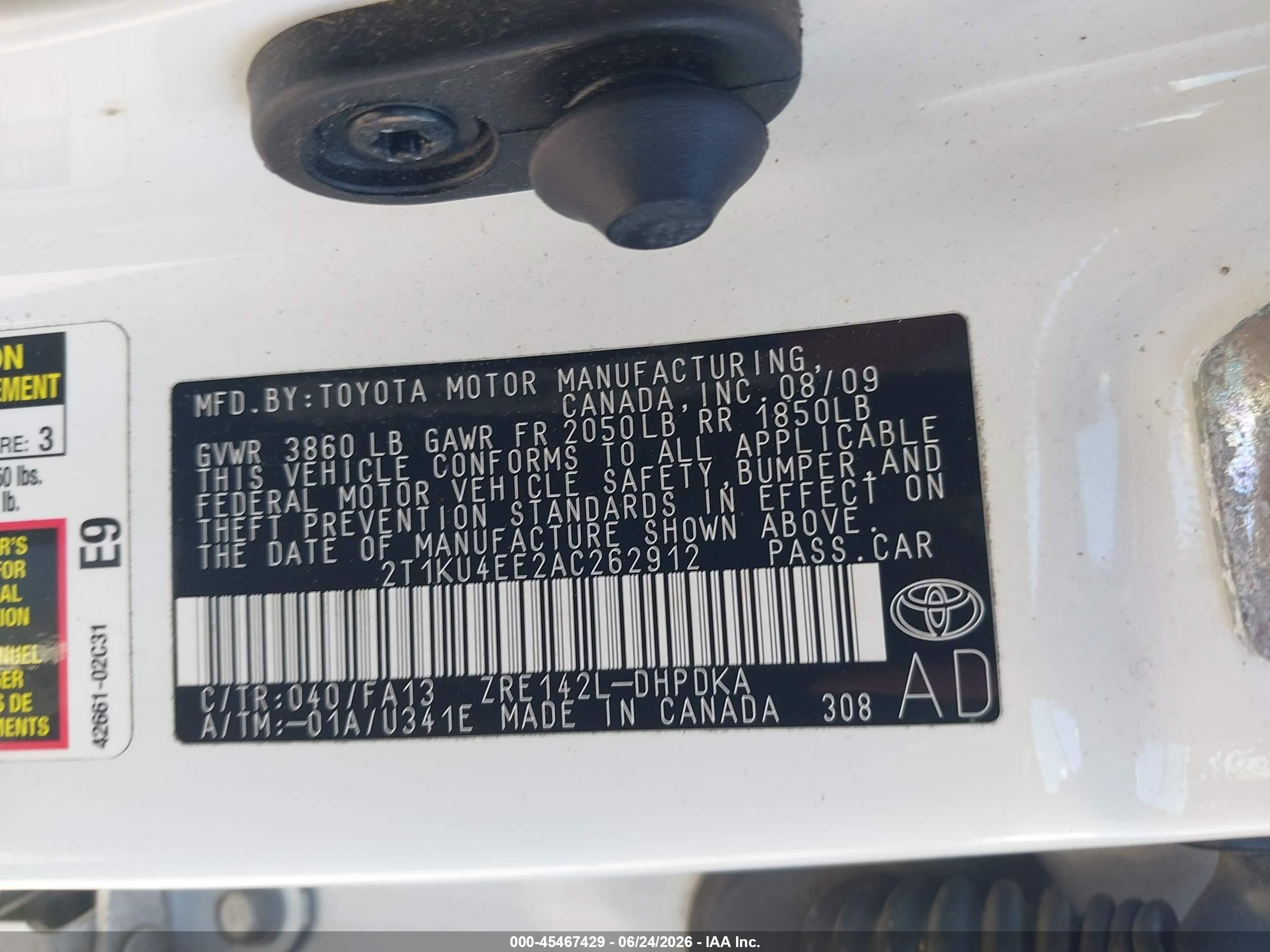 2010 Toyota Matrix White vin: 2T1KU4EE2AC262912