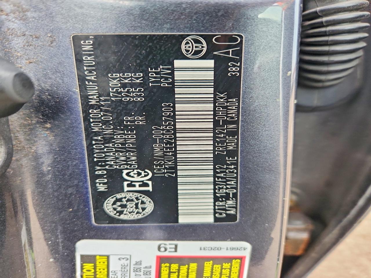 2011 Toyota Matrix Base Gray vin: 2T1KU4EE2BC657903