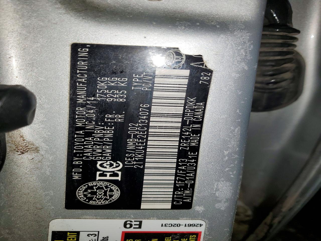 2014 Toyota Matrix Base Серый vin: 2T1KU4EE2EC134076
