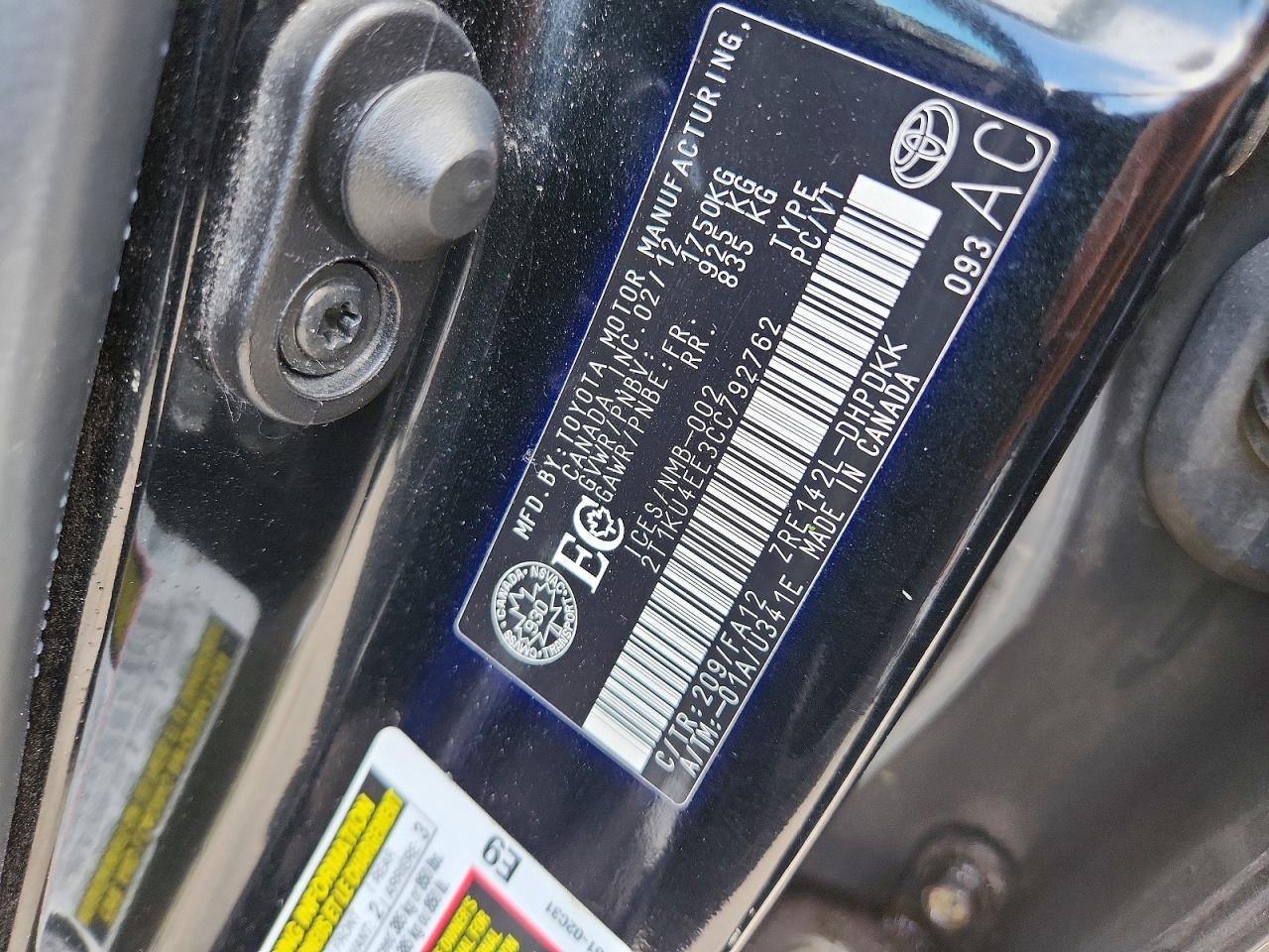 2012 Toyota Matrix L Black vin: 2T1KU4EE3CC792762