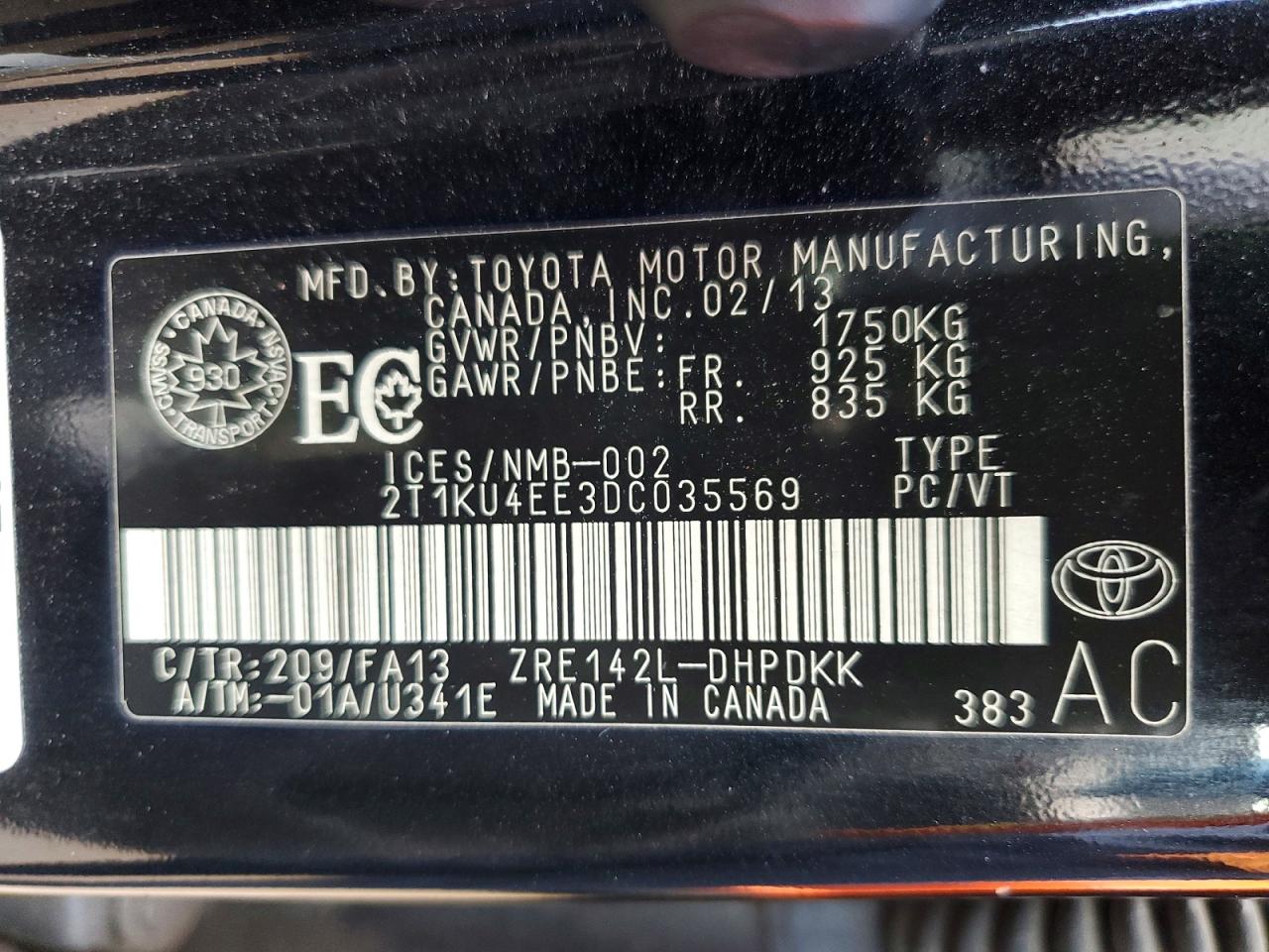 2013 Toyota Matrix L Black vin: 2T1KU4EE3DC035569