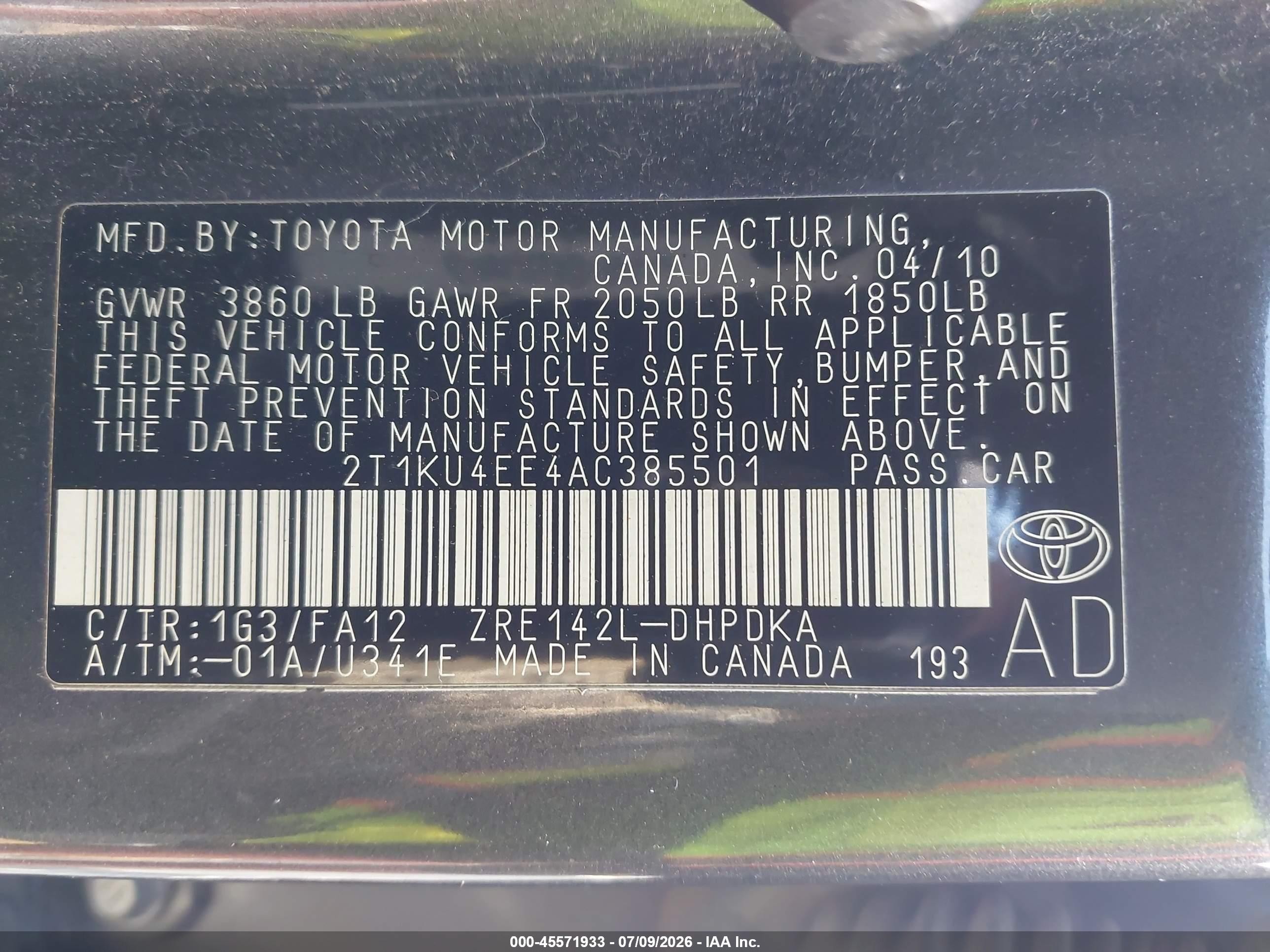2010 Toyota Matrix   Gray vin: 2T1KU4EE4AC385501