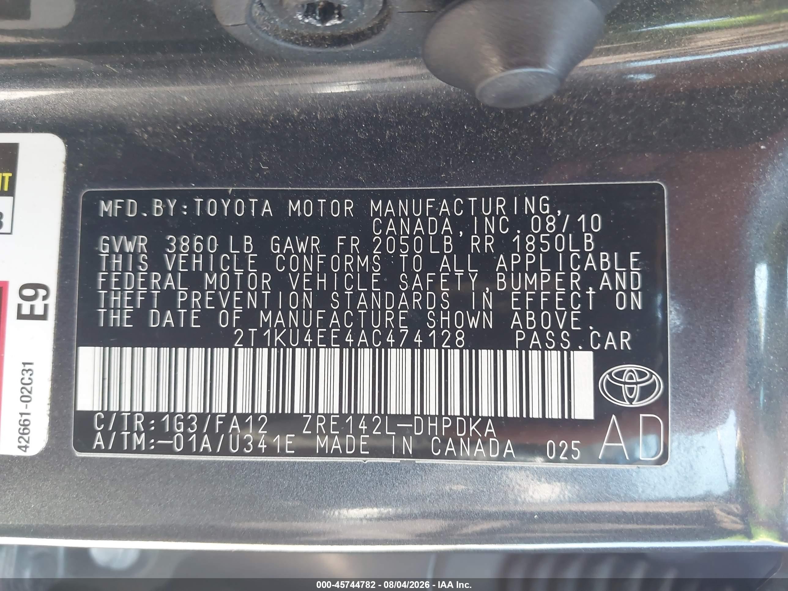 2010 Toyota Matrix   Gray vin: 2T1KU4EE4AC474128