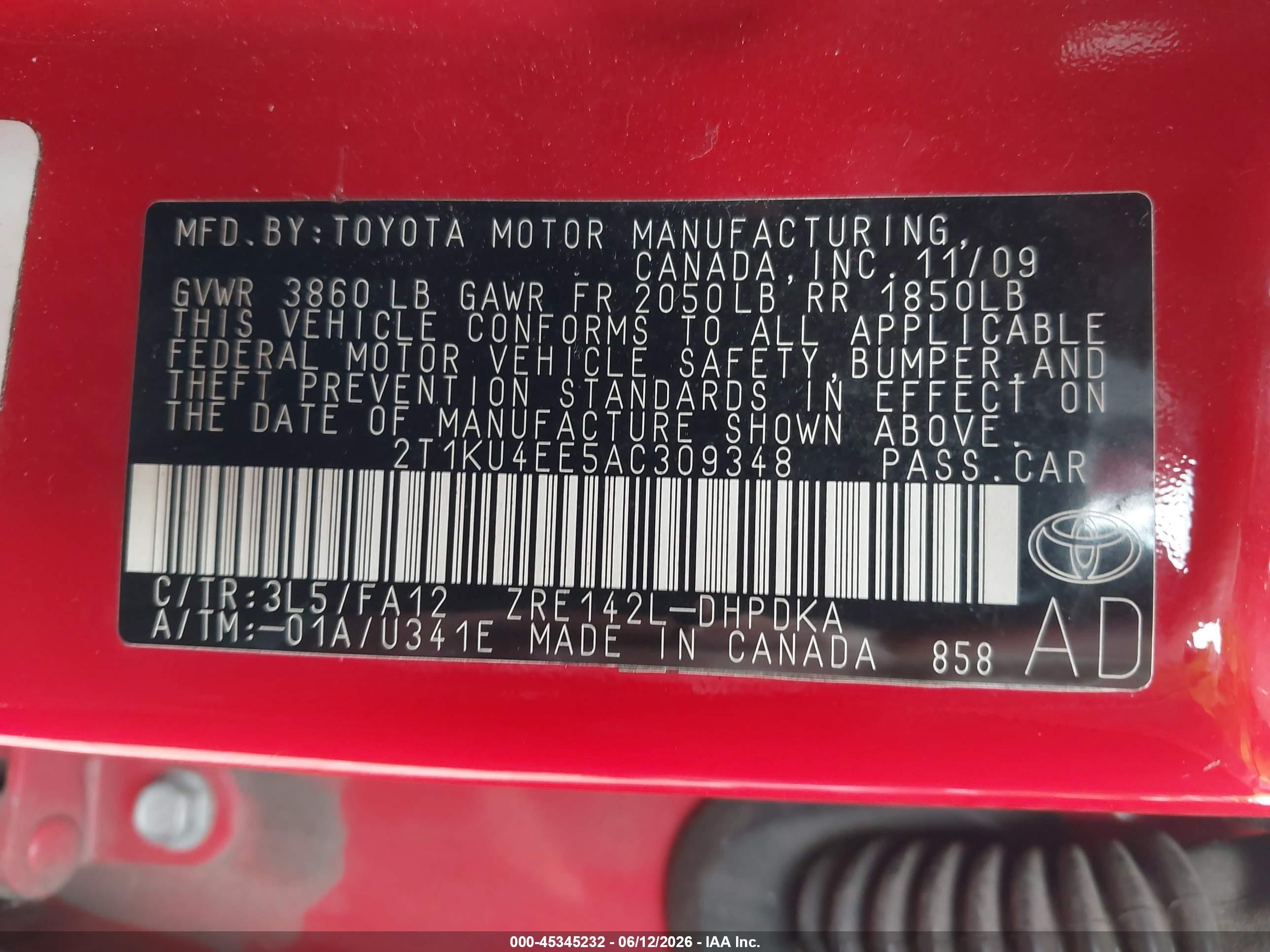 2010 Toyota Matrix   Red vin: 2T1KU4EE5AC309348