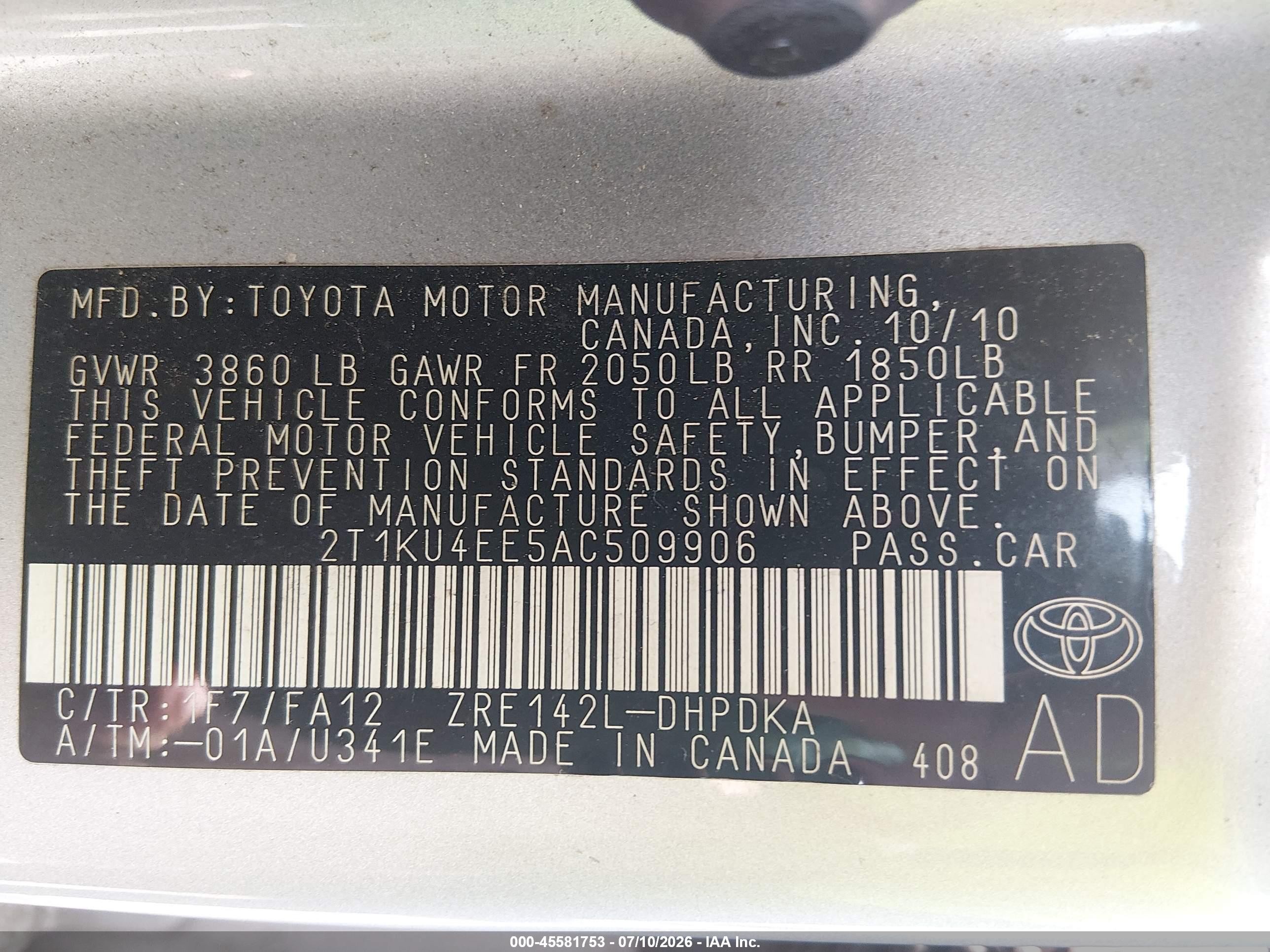2010 Toyota Matrix   Silver vin: 2T1KU4EE5AC509906