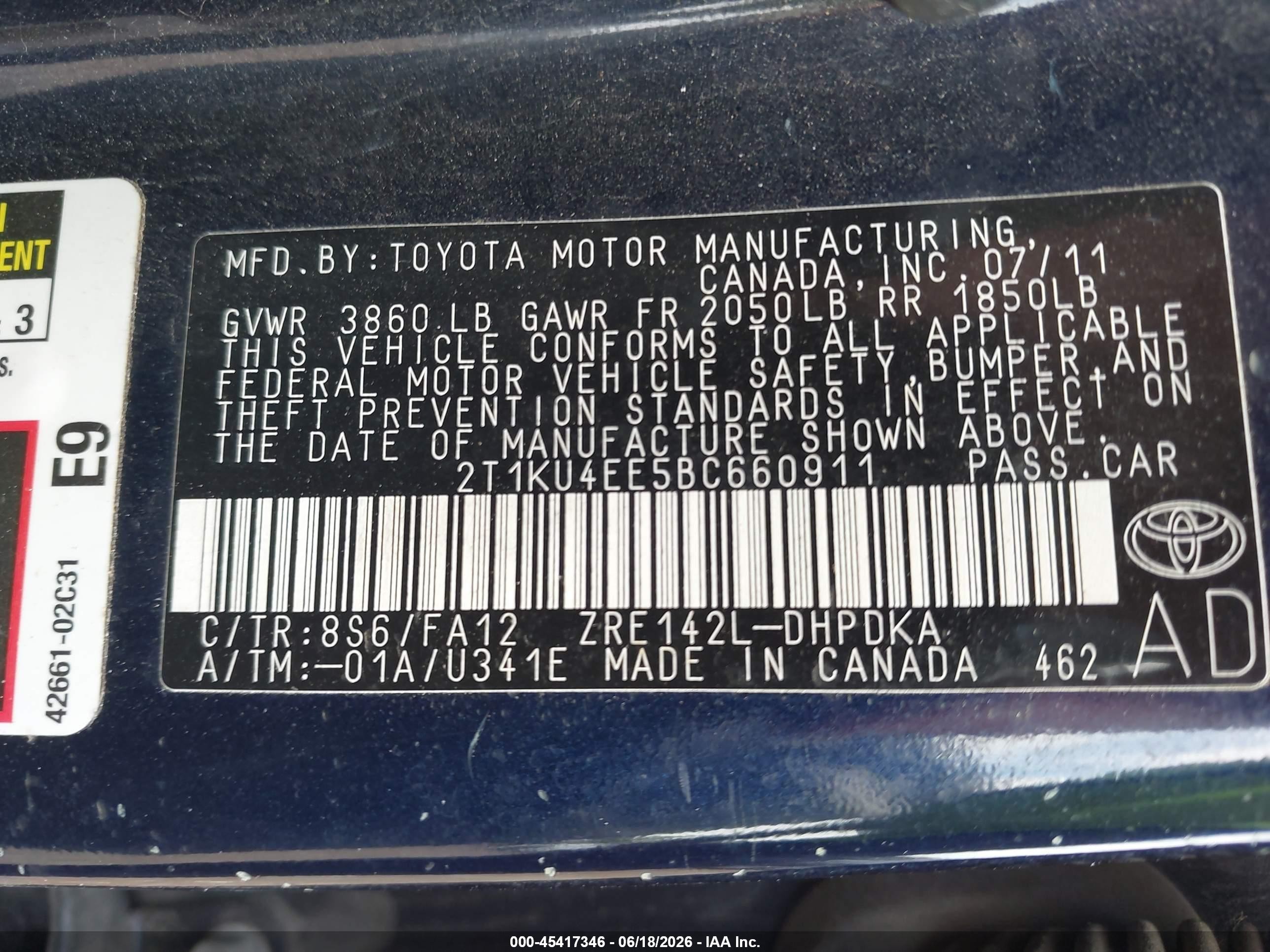 2011 Toyota Matrix   Blue vin: 2T1KU4EE5BC660911