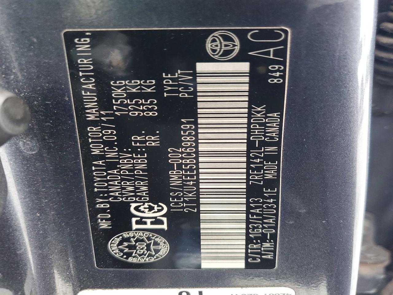 2011 Toyota Matrix Base Gray vin: 2T1KU4EE5BC698591
