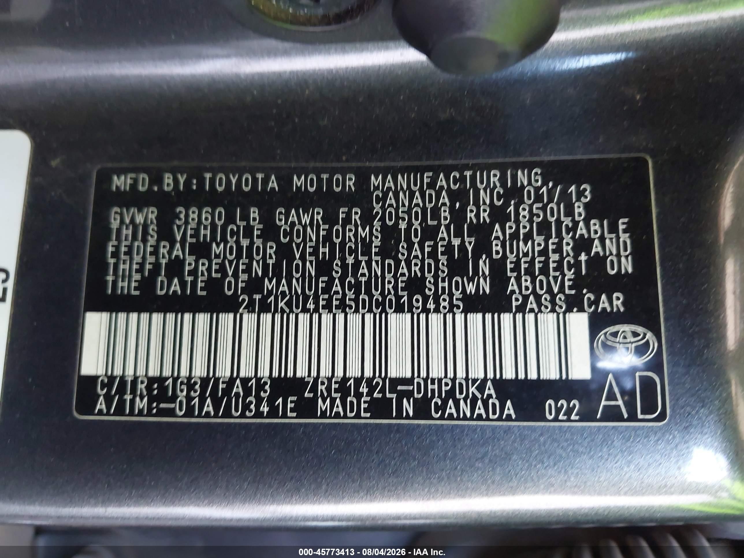 2013 Toyota Matrix L Серый vin: 2T1KU4EE5DC019485