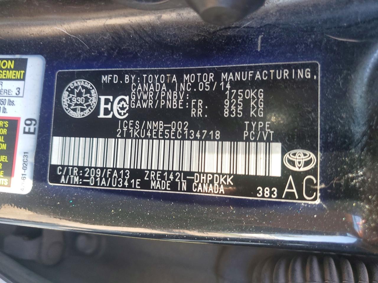 2014 Toyota Matrix Base Black vin: 2T1KU4EE5EC134718