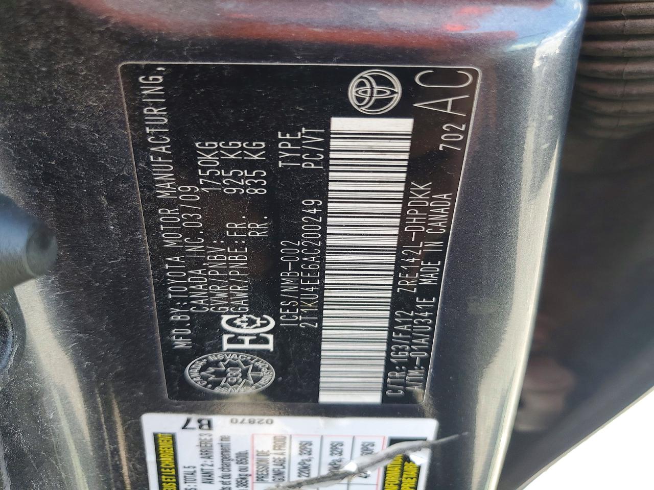 2010 Toyota Matrix Base Black vin: 2T1KU4EE6AC200249