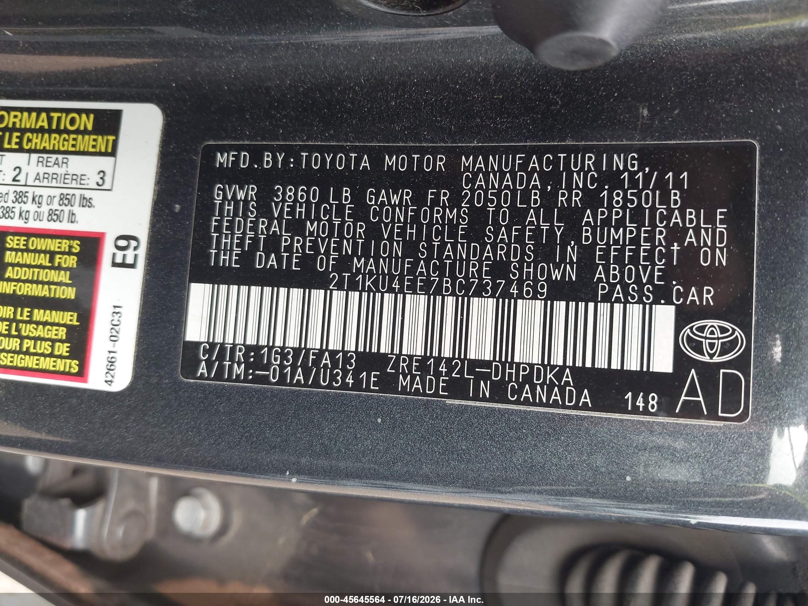 2011 Toyota Matrix   Gray vin: 2T1KU4EE7BC737469