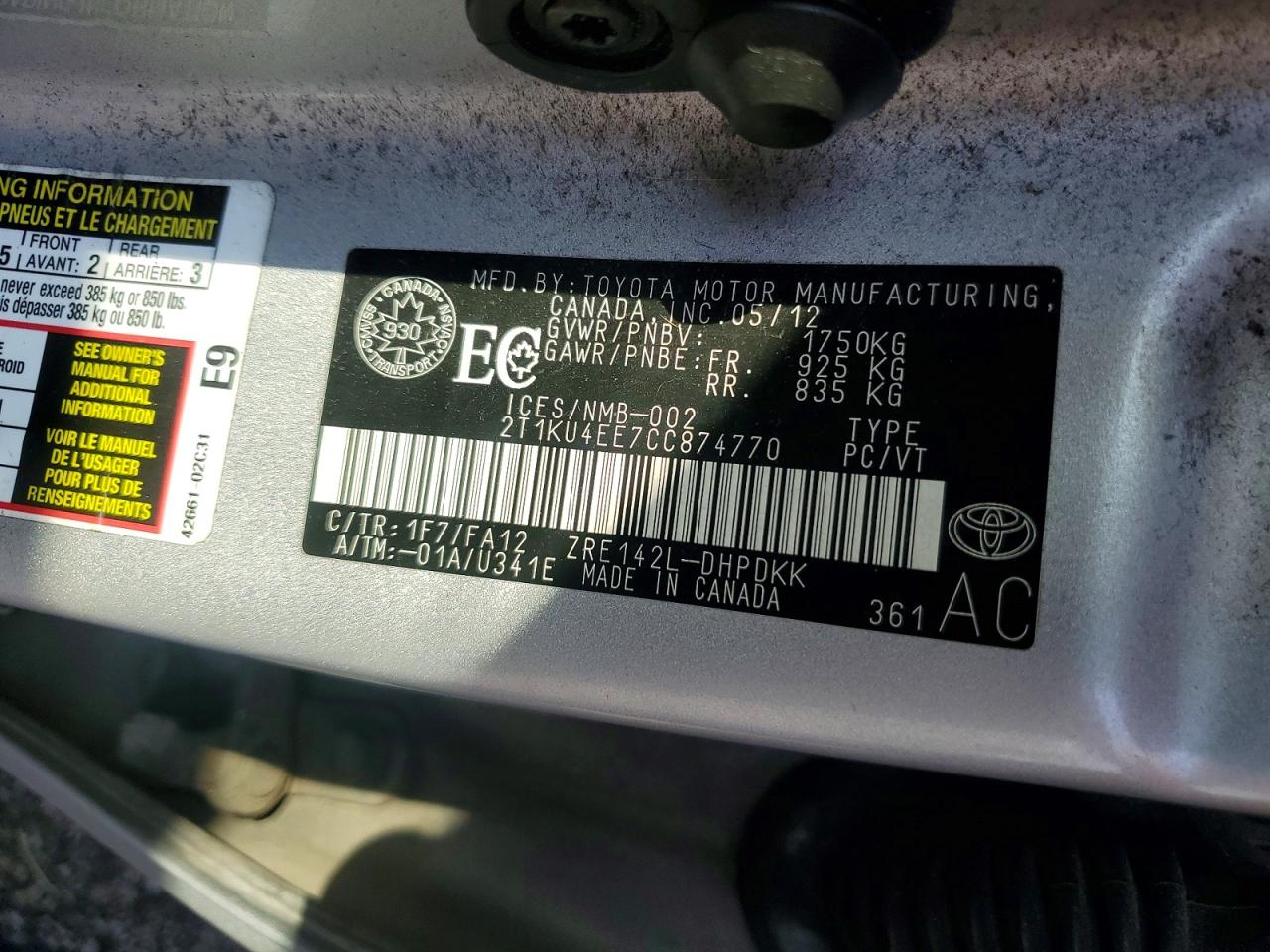 2012 Toyota Matrix L Silver vin: 2T1KU4EE7CC874770