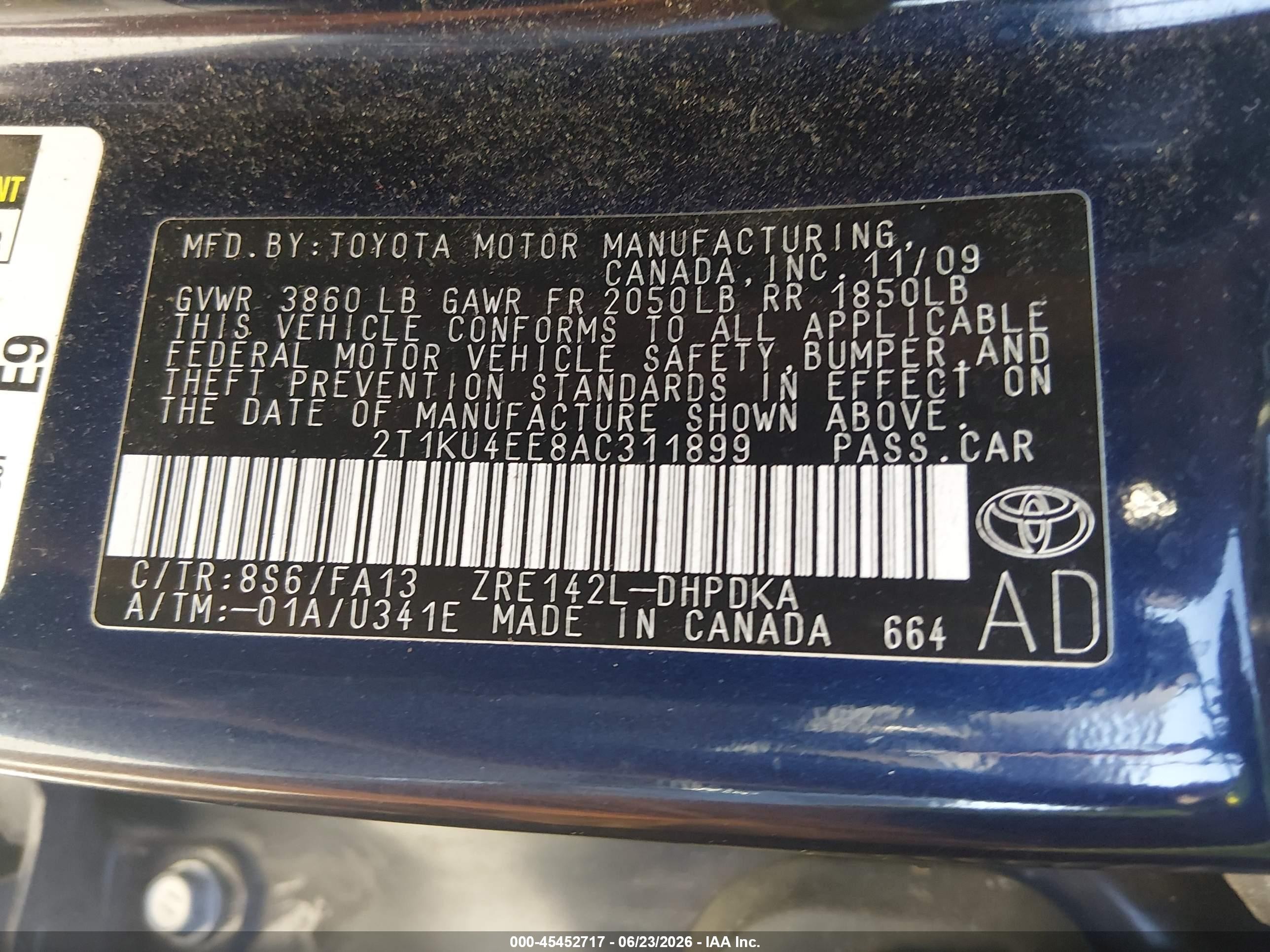2010 Toyota Matrix   Blue vin: 2T1KU4EE8AC311899