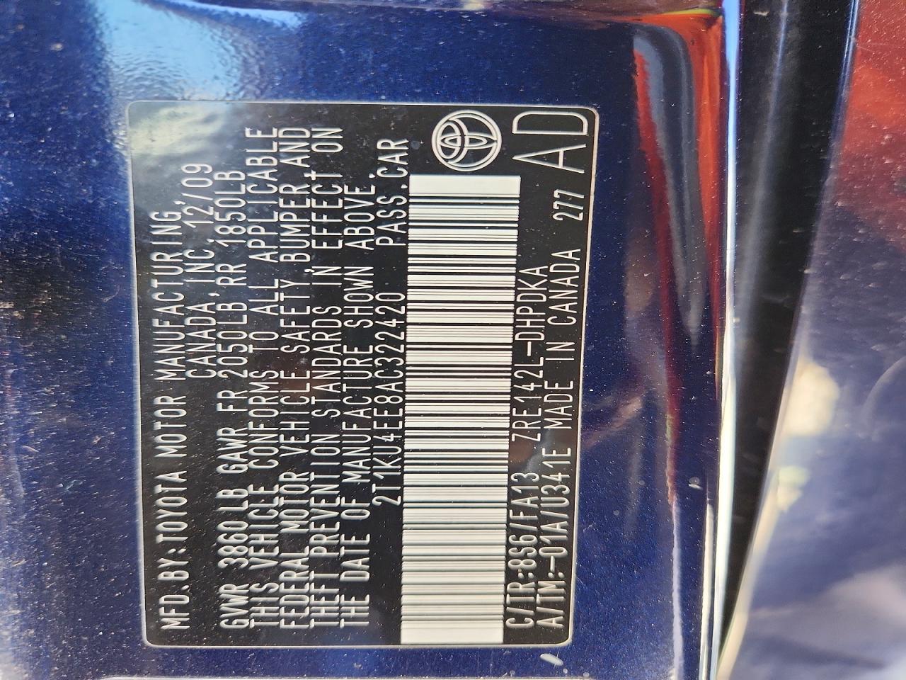2010 Toyota Matrix Base Blue vin: 2T1KU4EE8AC322420