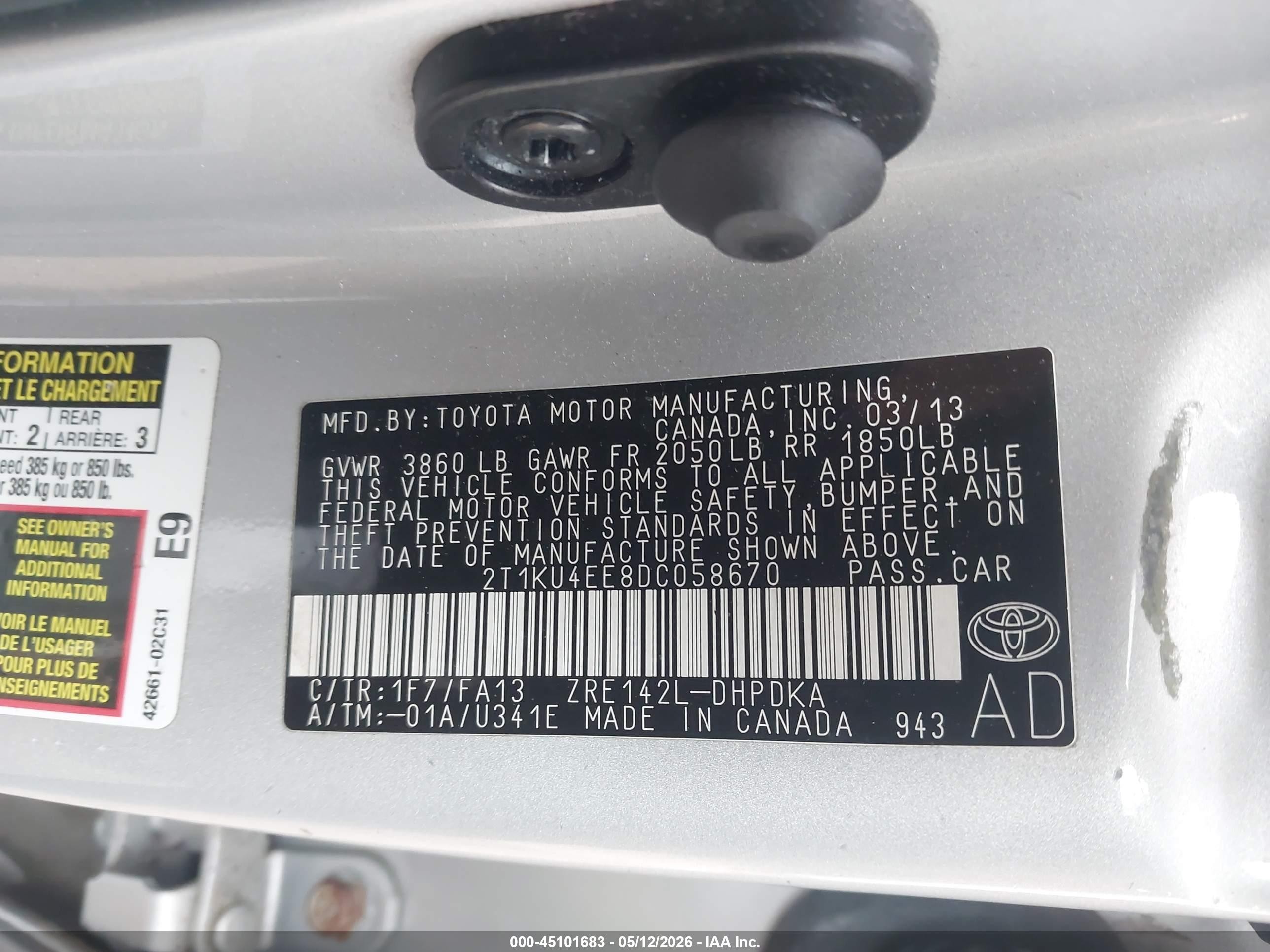 2013 Toyota Matrix L Silver vin: 2T1KU4EE8DC058670