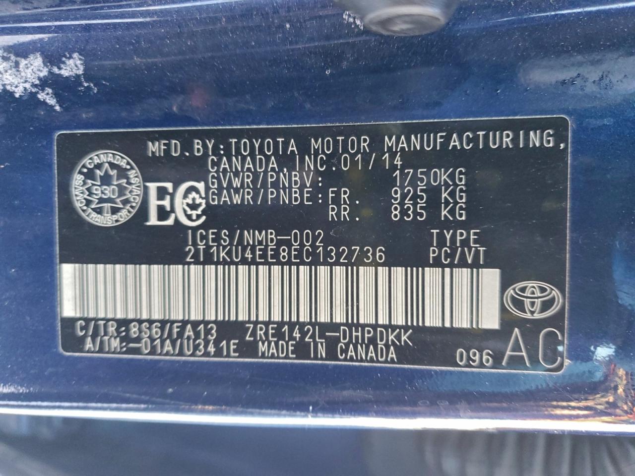 2014 Toyota Matrix Base Blue vin: 2T1KU4EE8EC132736