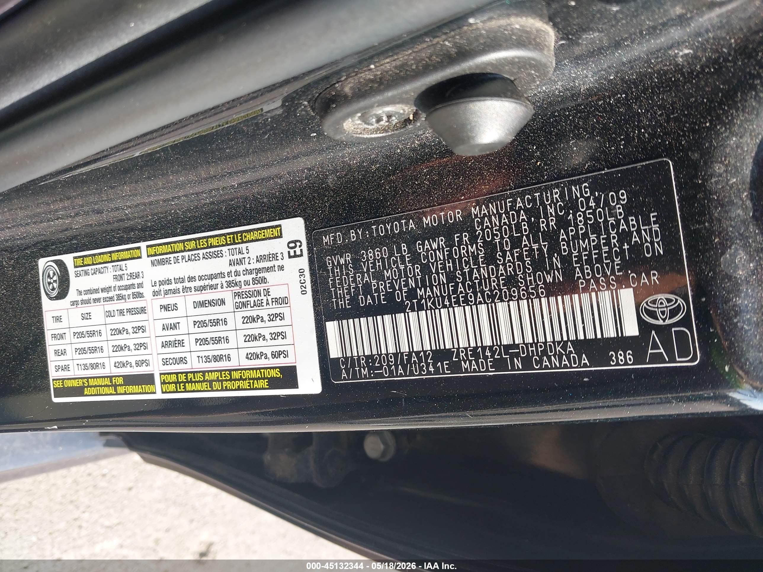 2010 Toyota Matrix   Black vin: 2T1KU4EE9AC209656
