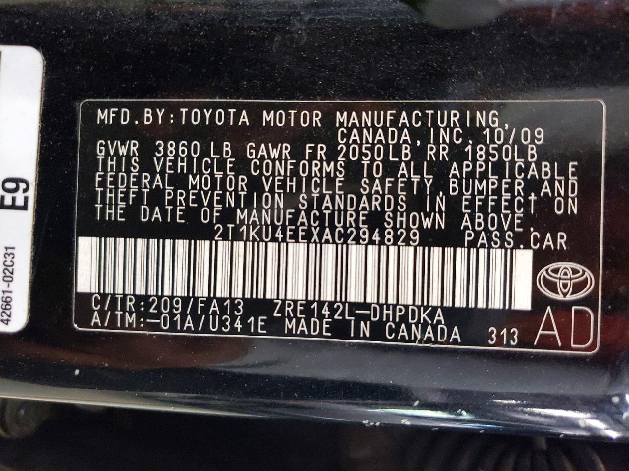 2010 Toyota Matrix Base Black vin: 2T1KU4EEXAC294829