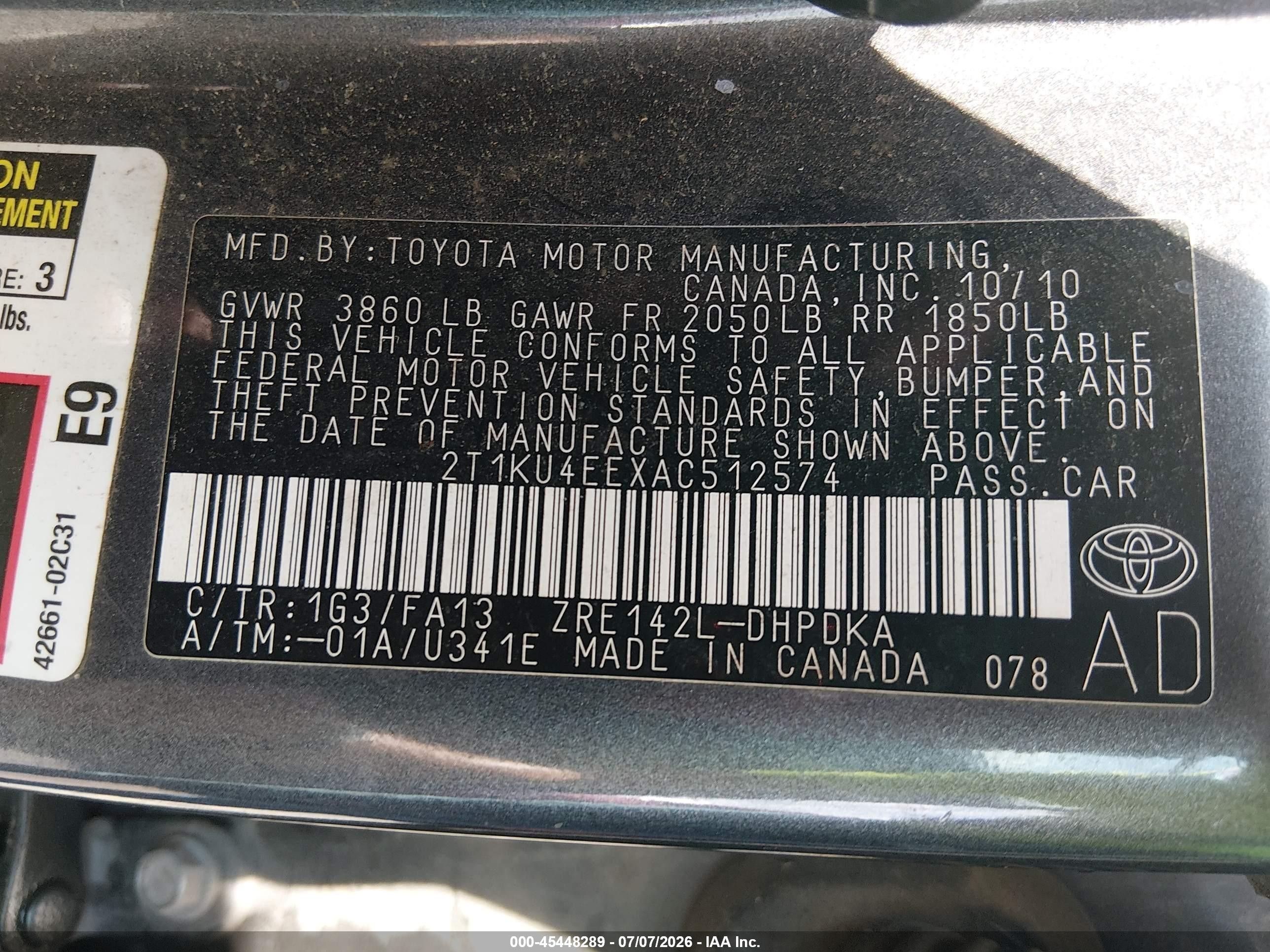 2010 Toyota Matrix   Gray vin: 2T1KU4EEXAC512574