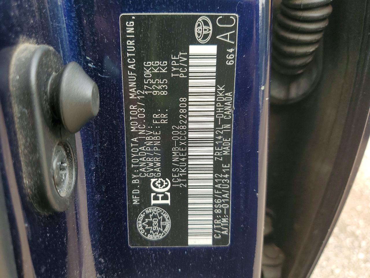 2012 Toyota Matrix L Blue vin: 2T1KU4EEXCC822808