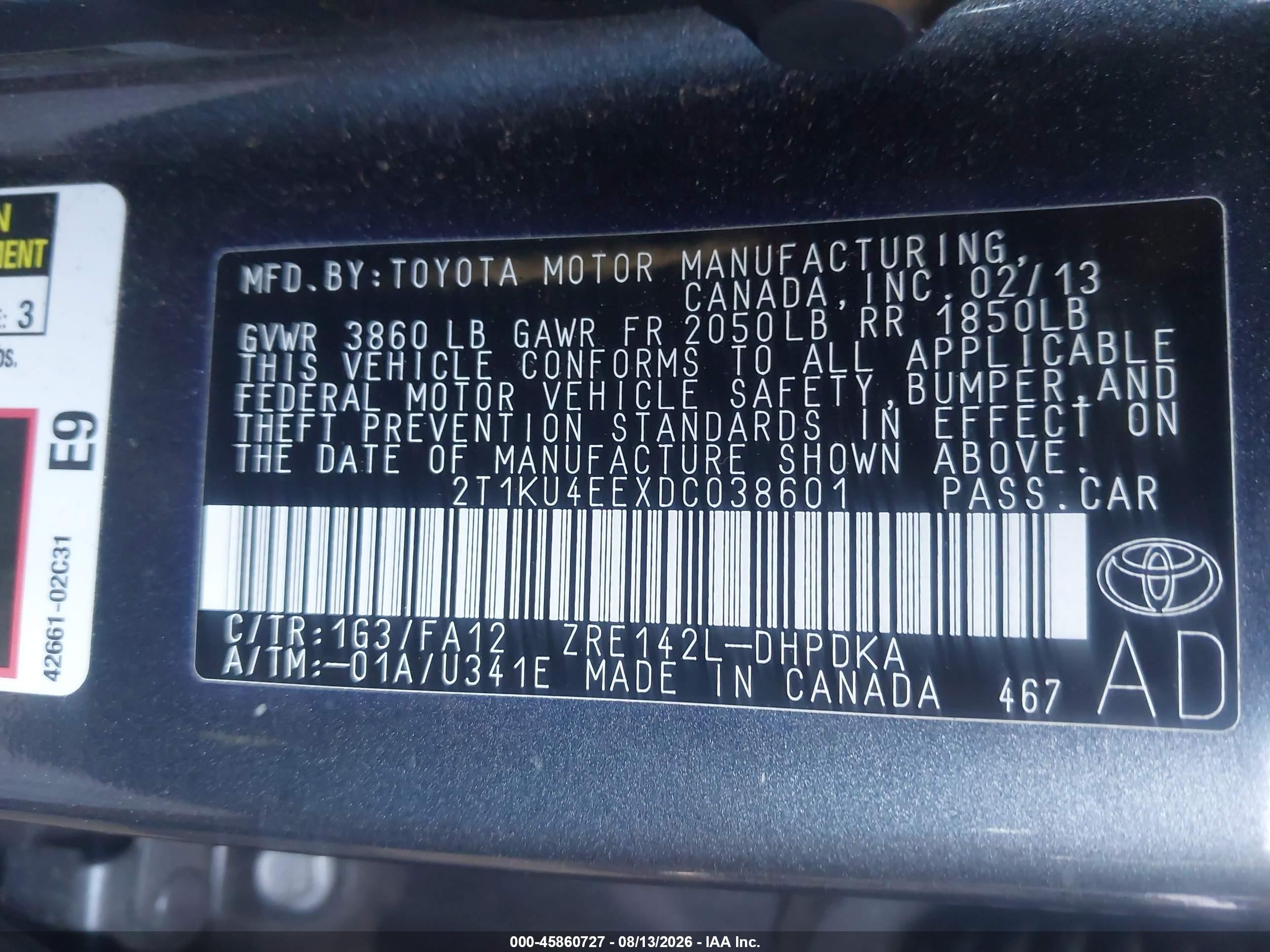 2013 Toyota Matrix L Gray vin: 2T1KU4EEXDC038601