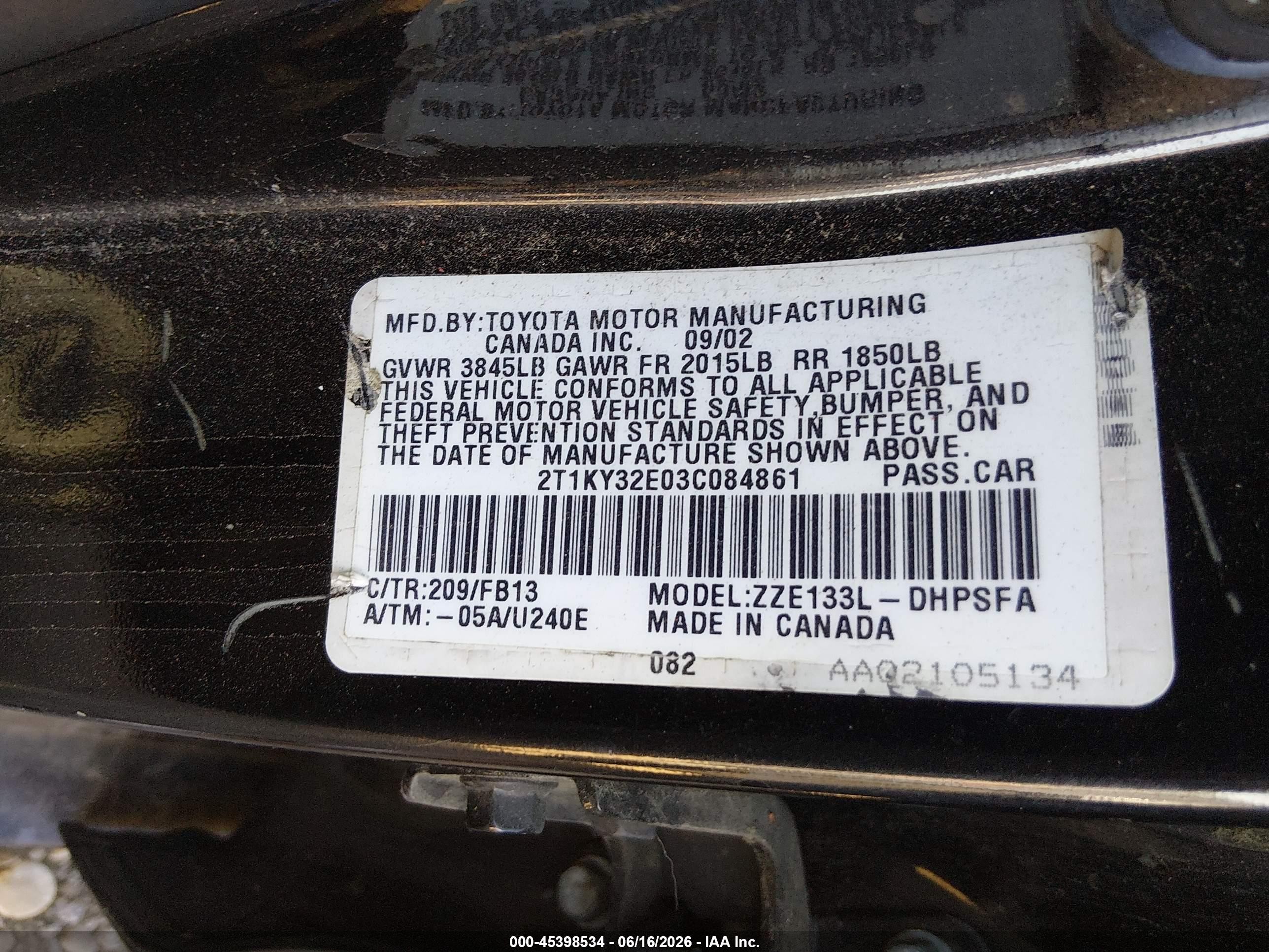 2003 Toyota Matrix Xrs Черный vin: 2T1KY32E03C084861
