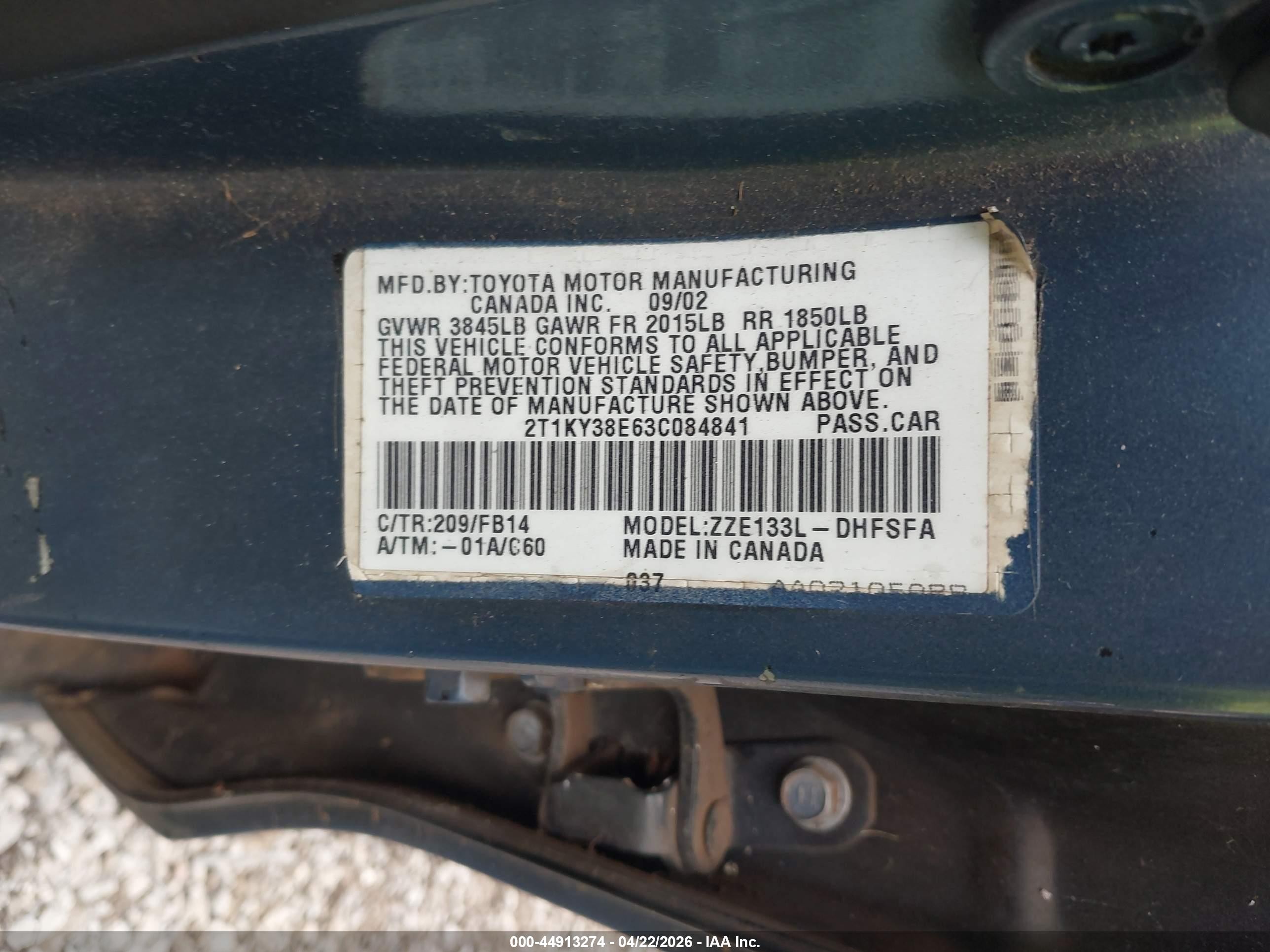 2003 Toyota Matrix Xrs Blue vin: 2T1KY38E63C084841