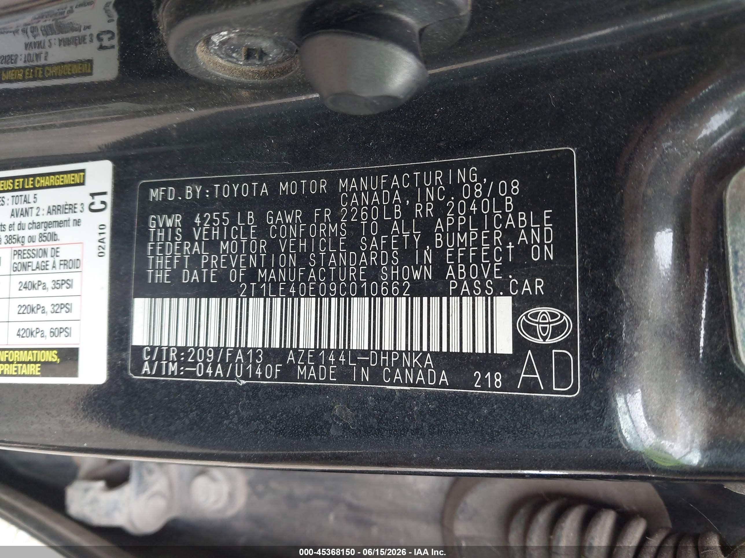 2009 Toyota Matrix S Black vin: 2T1LE40E09C010662